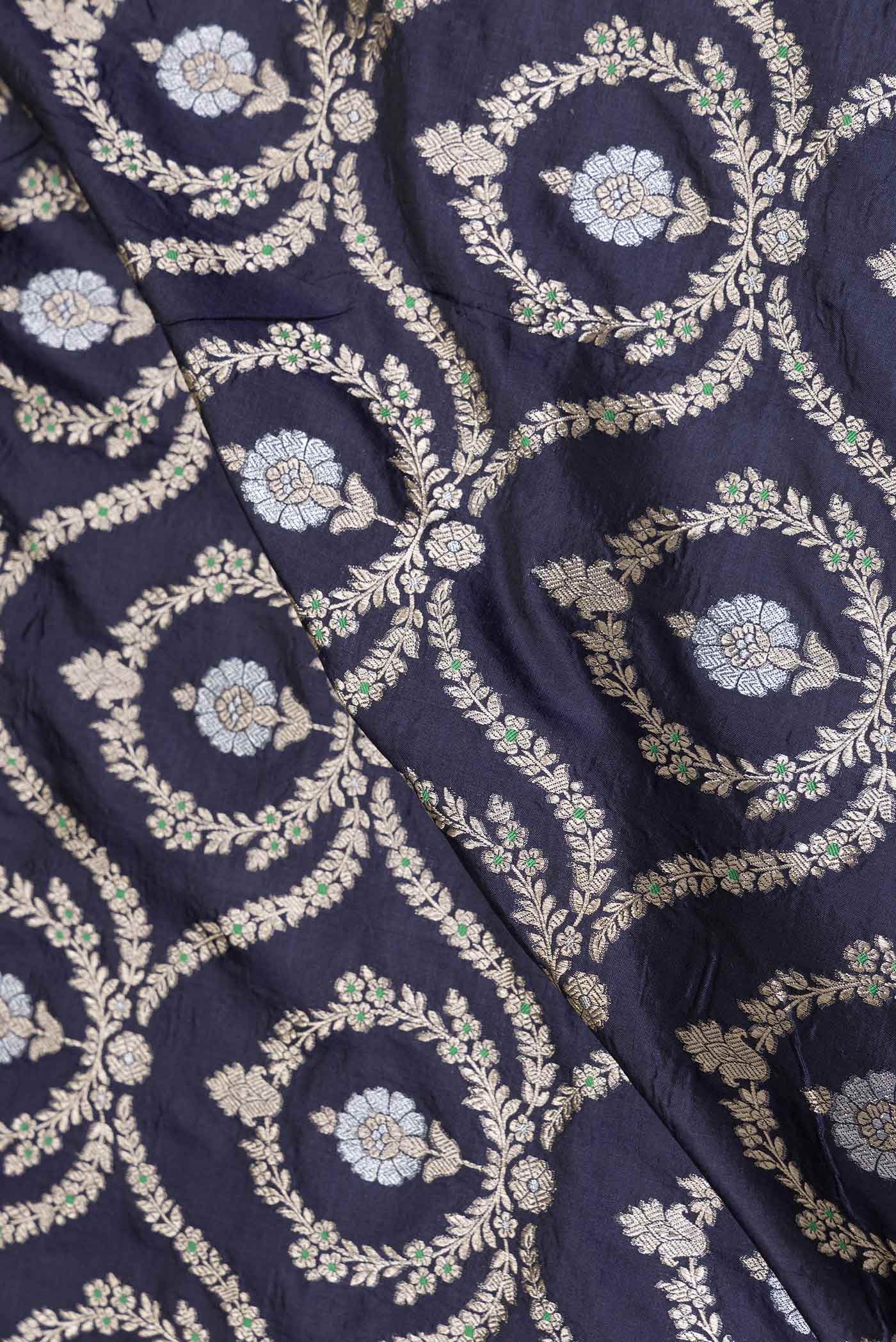 Navy Blue Dual Tone Banarasi Silk Saree - Image 2