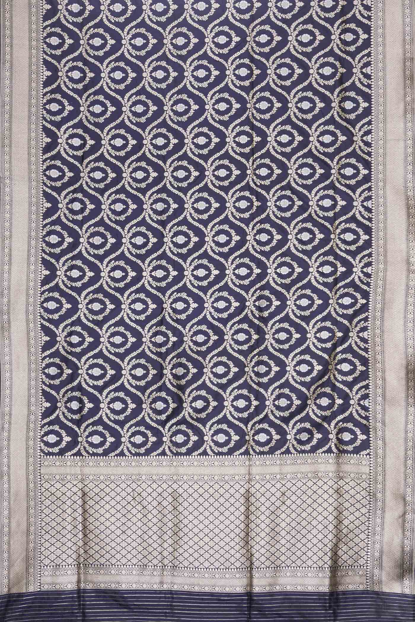 Navy Blue Dual Tone Banarasi Silk Saree - Image 6