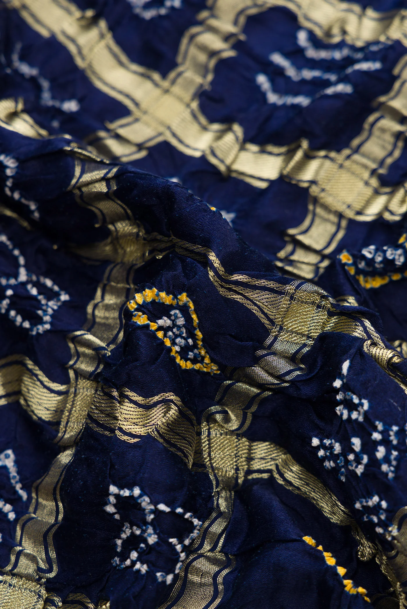 Navy Blue Bandhani Silk Saree - Image 2