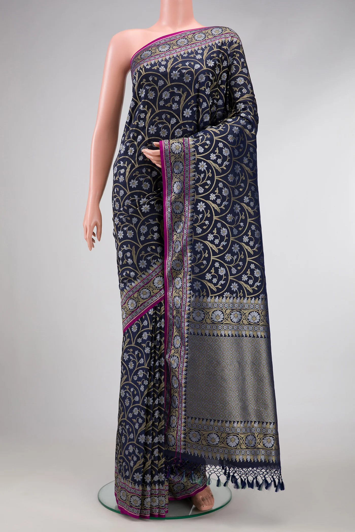 Navy Blue Blended Banarasi Silk Saree