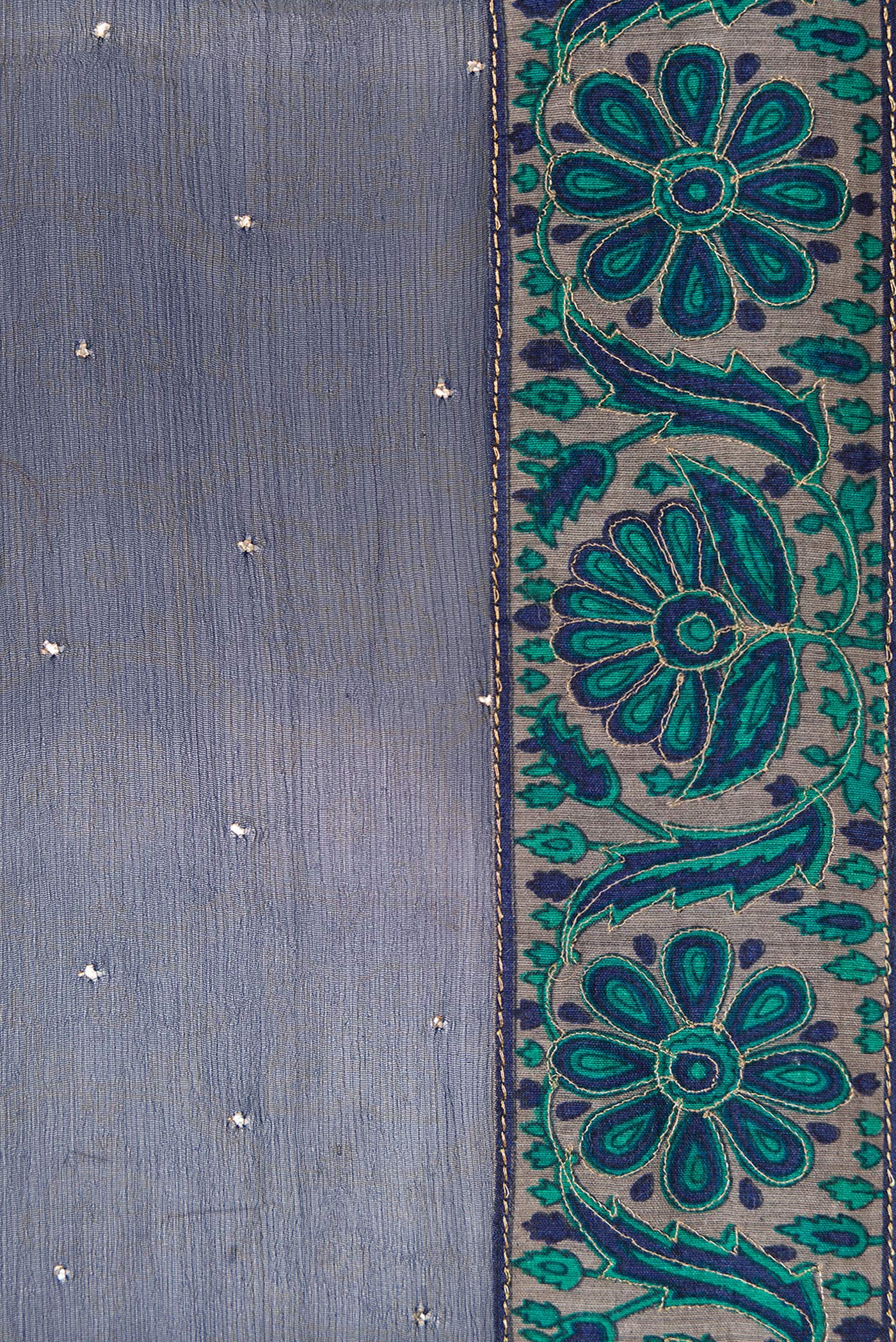 Navy Blue Mysore Chiffon Saree - Image 3