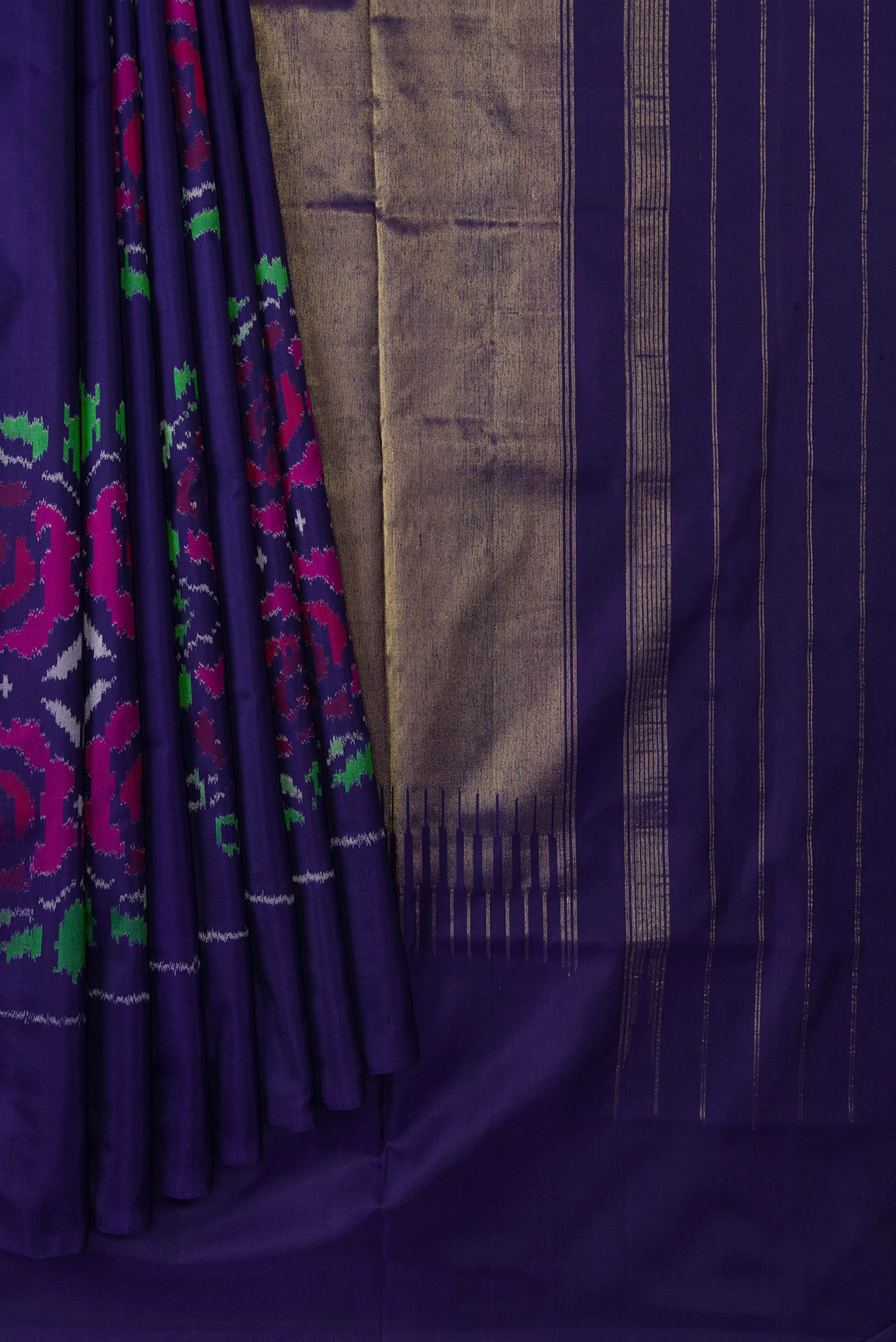 Navy Blue Double Ikat Saree - Image 4