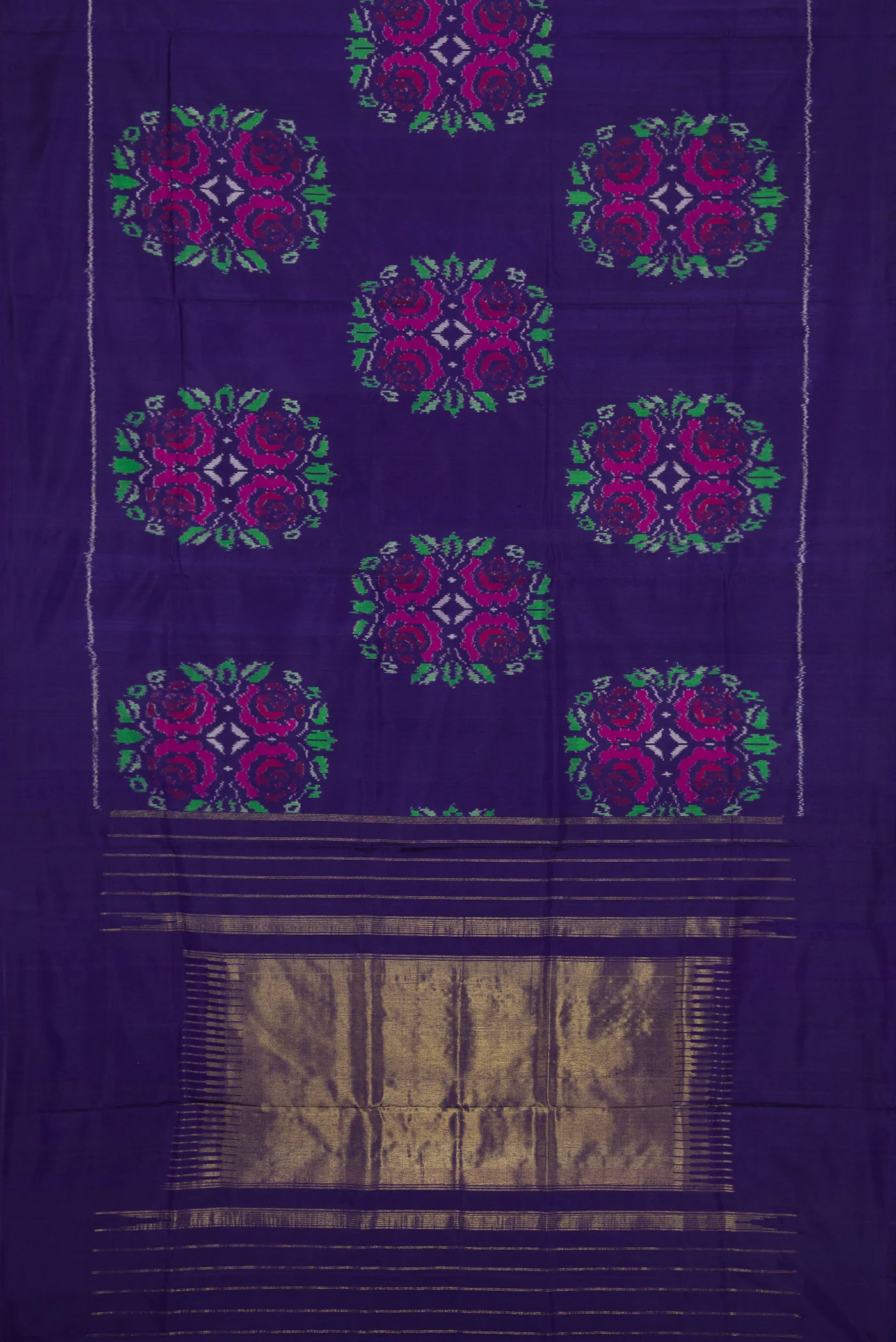 Navy Blue Double Ikat Saree - Image 6