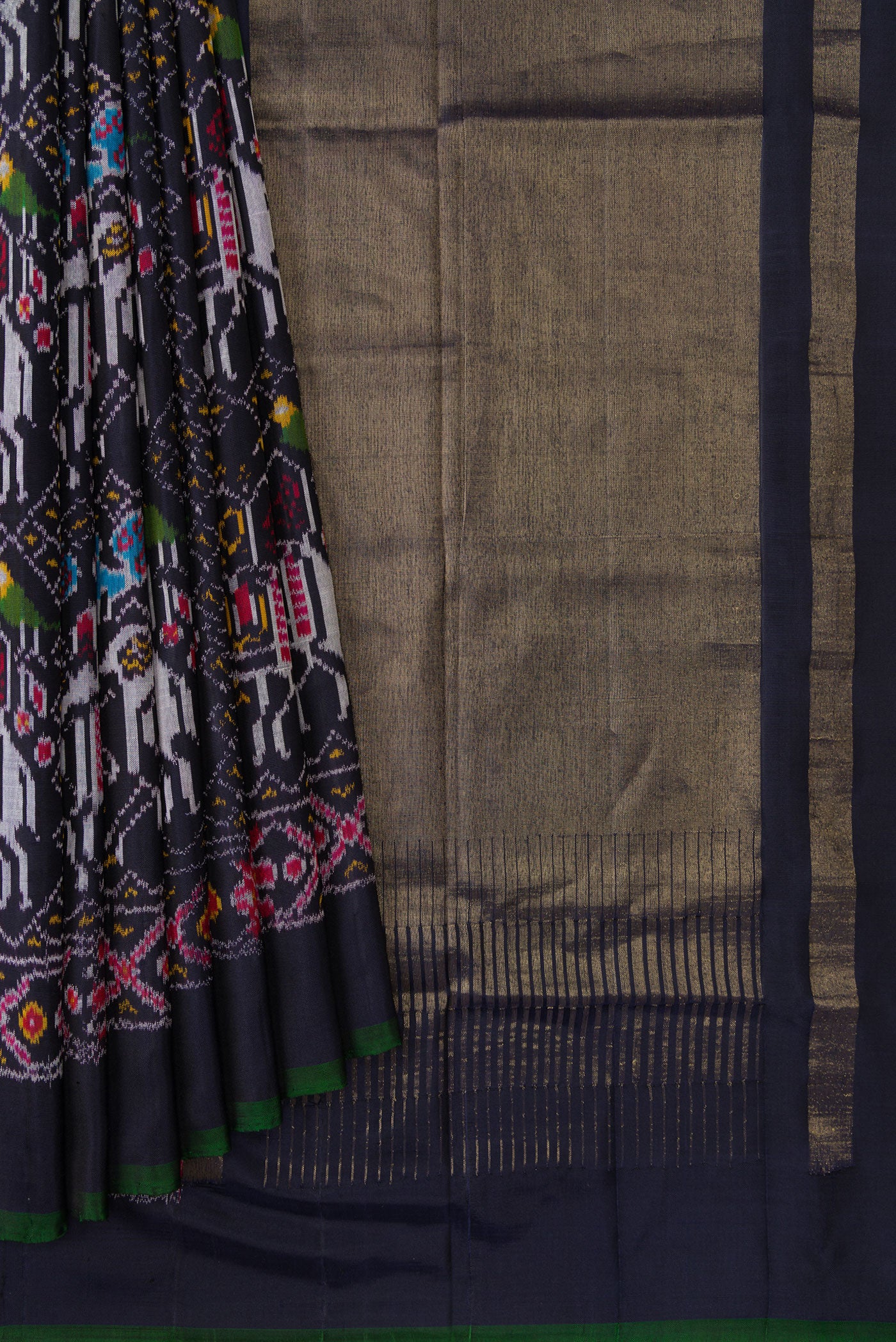 Navy Blue Double Ikat Saree - Image 4