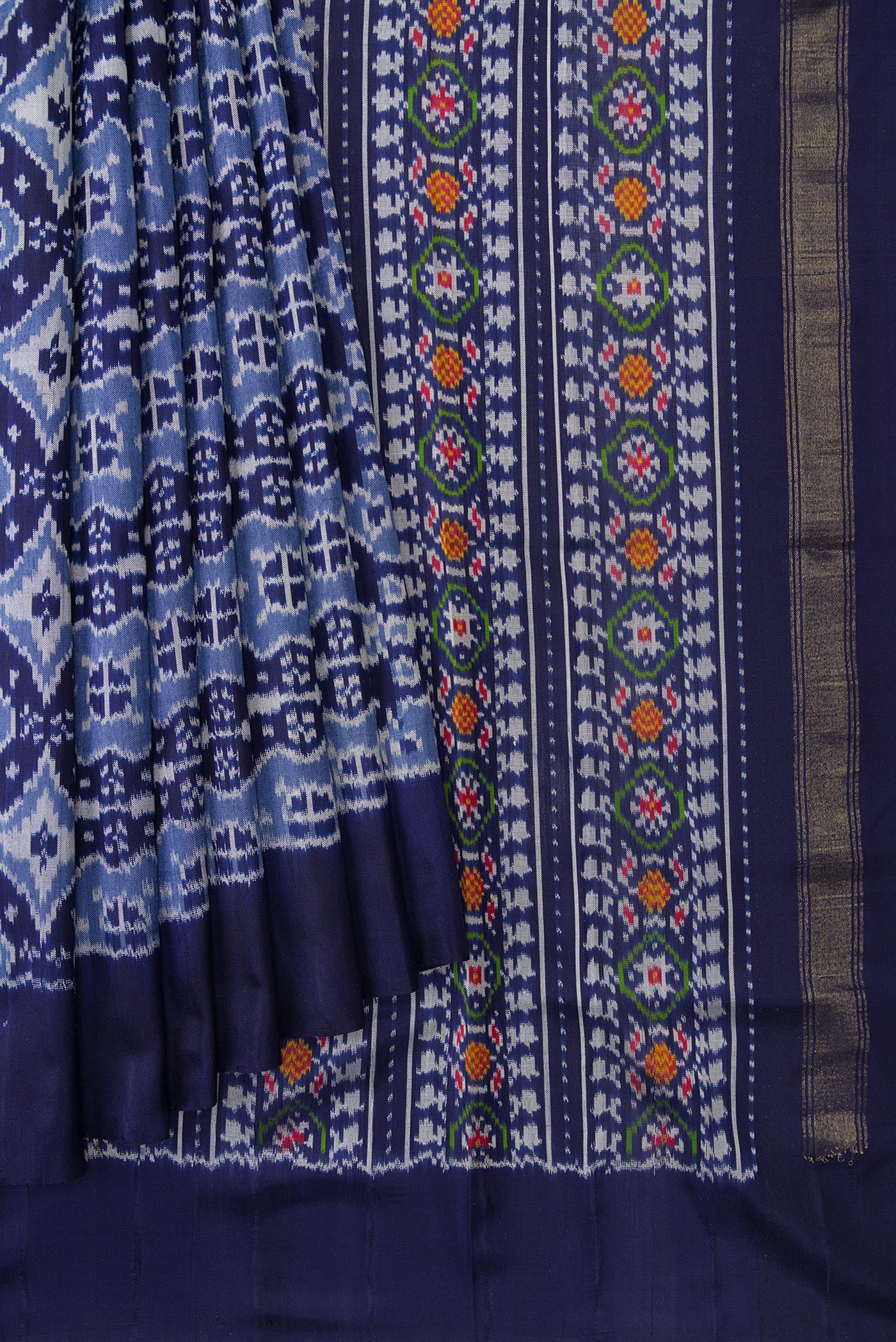 Blue Double Ikat Saree - Image 4