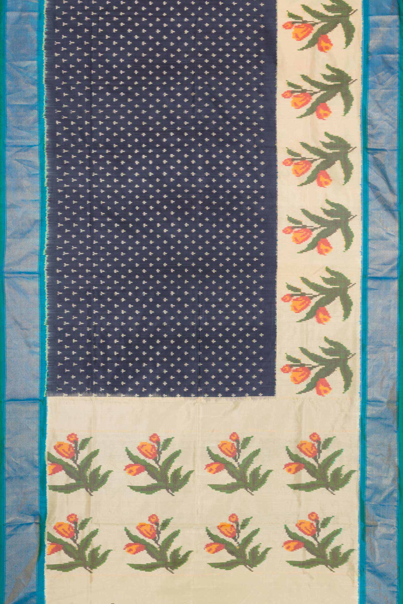 Navy Blue Pochampally Silk Saree - Image 6