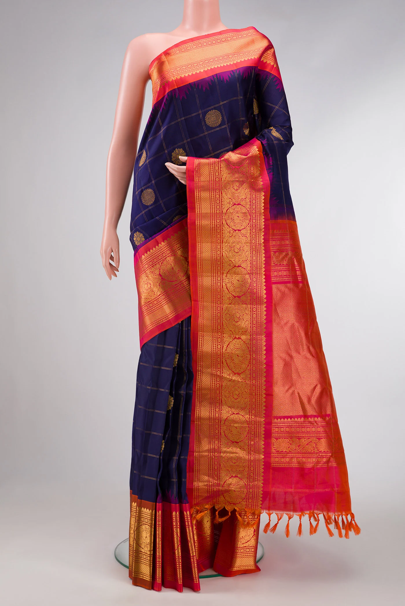 Navy Blue Gadwal Silk Saree