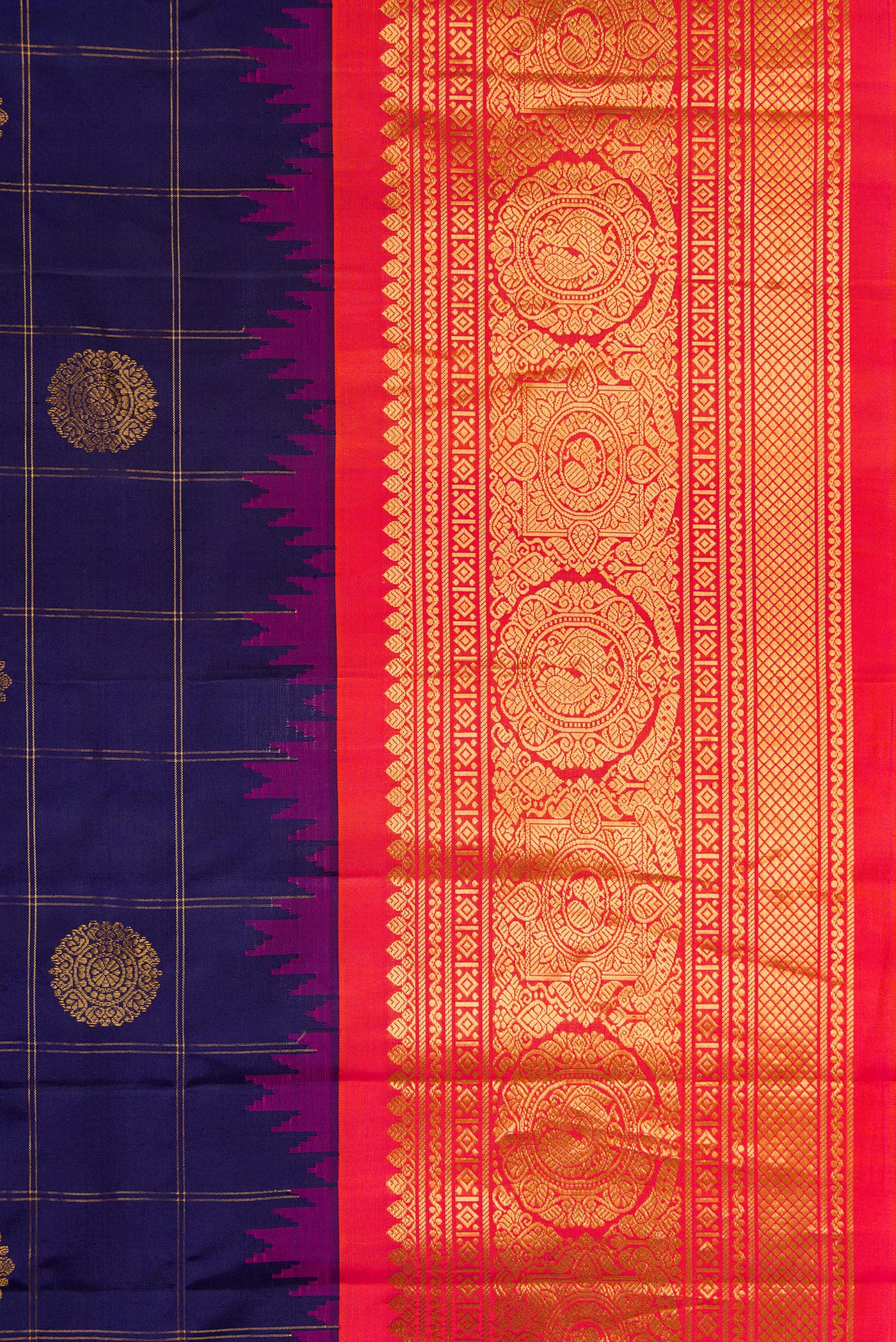 Navy Blue Gadwal Silk Saree - Image 3