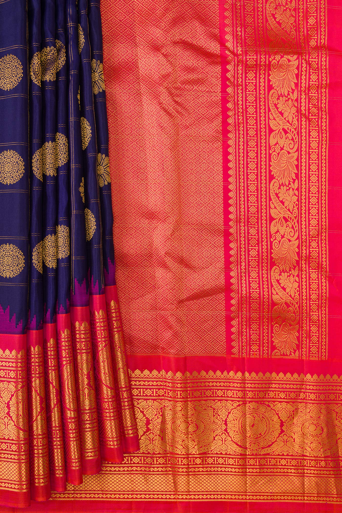 Navy Blue Gadwal Silk Saree - Image 4