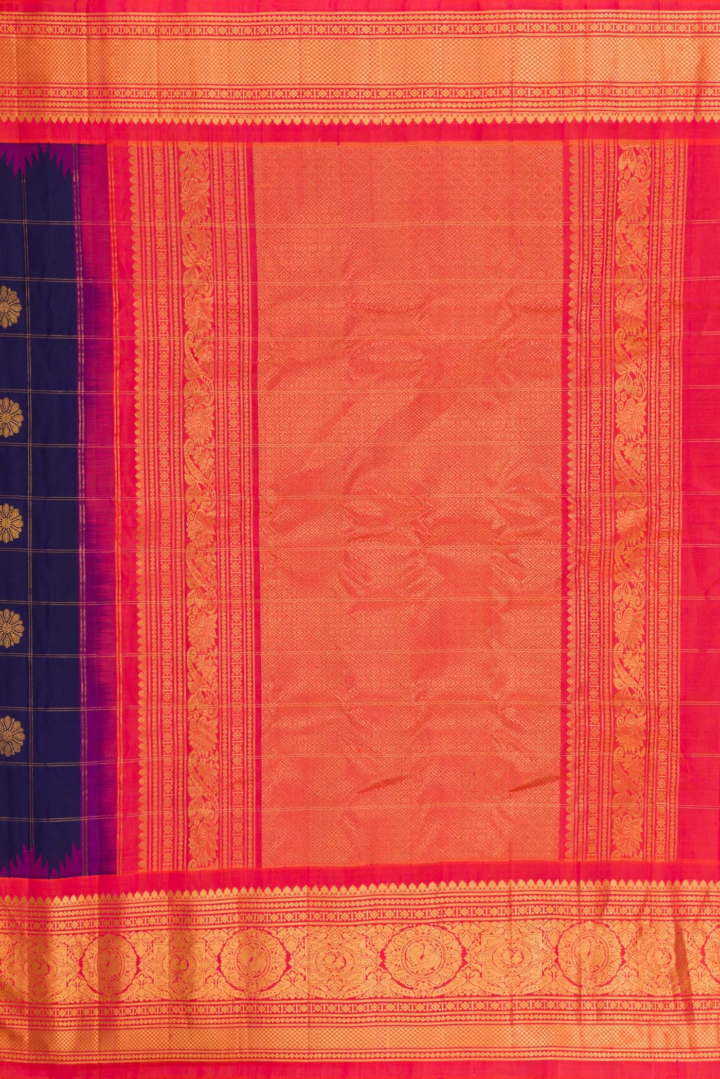 Navy Blue Gadwal Silk Saree - Image 7