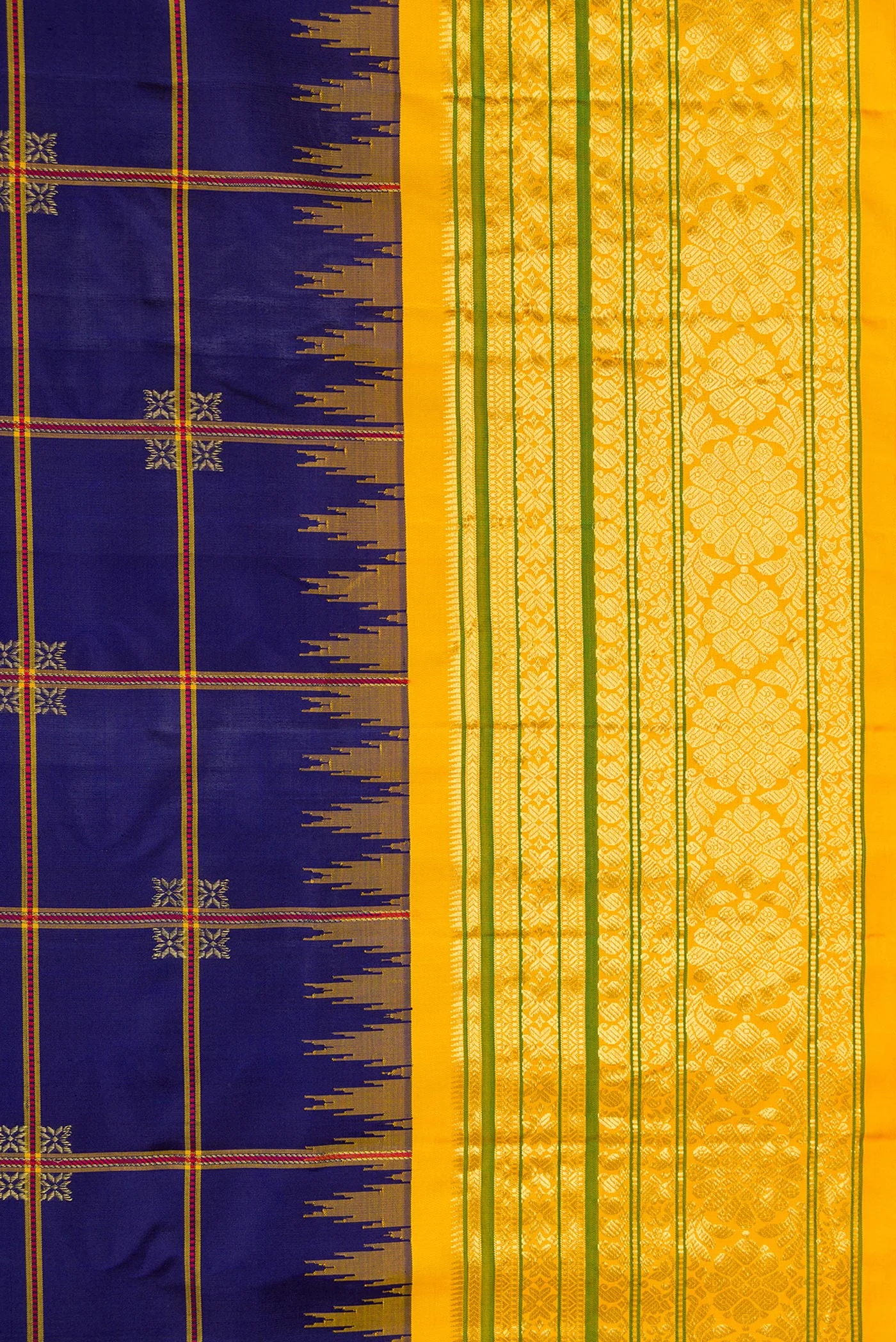 Dark Blue Gadwal Silk Saree - Image 3