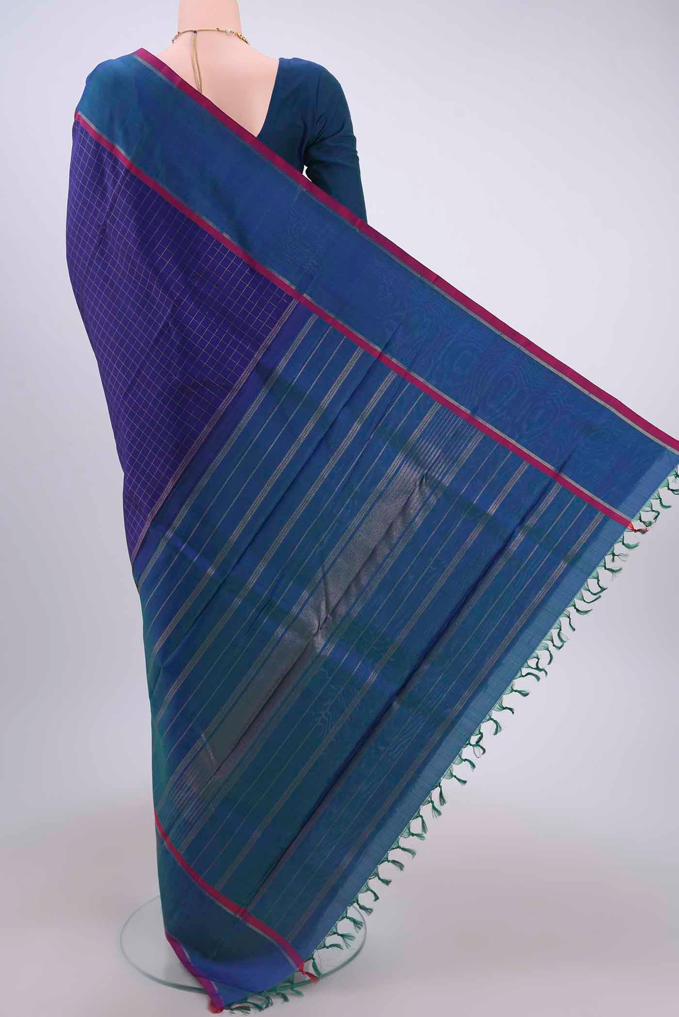 Navy Blue Dual Tone Kanchipuram Saree - Image 3