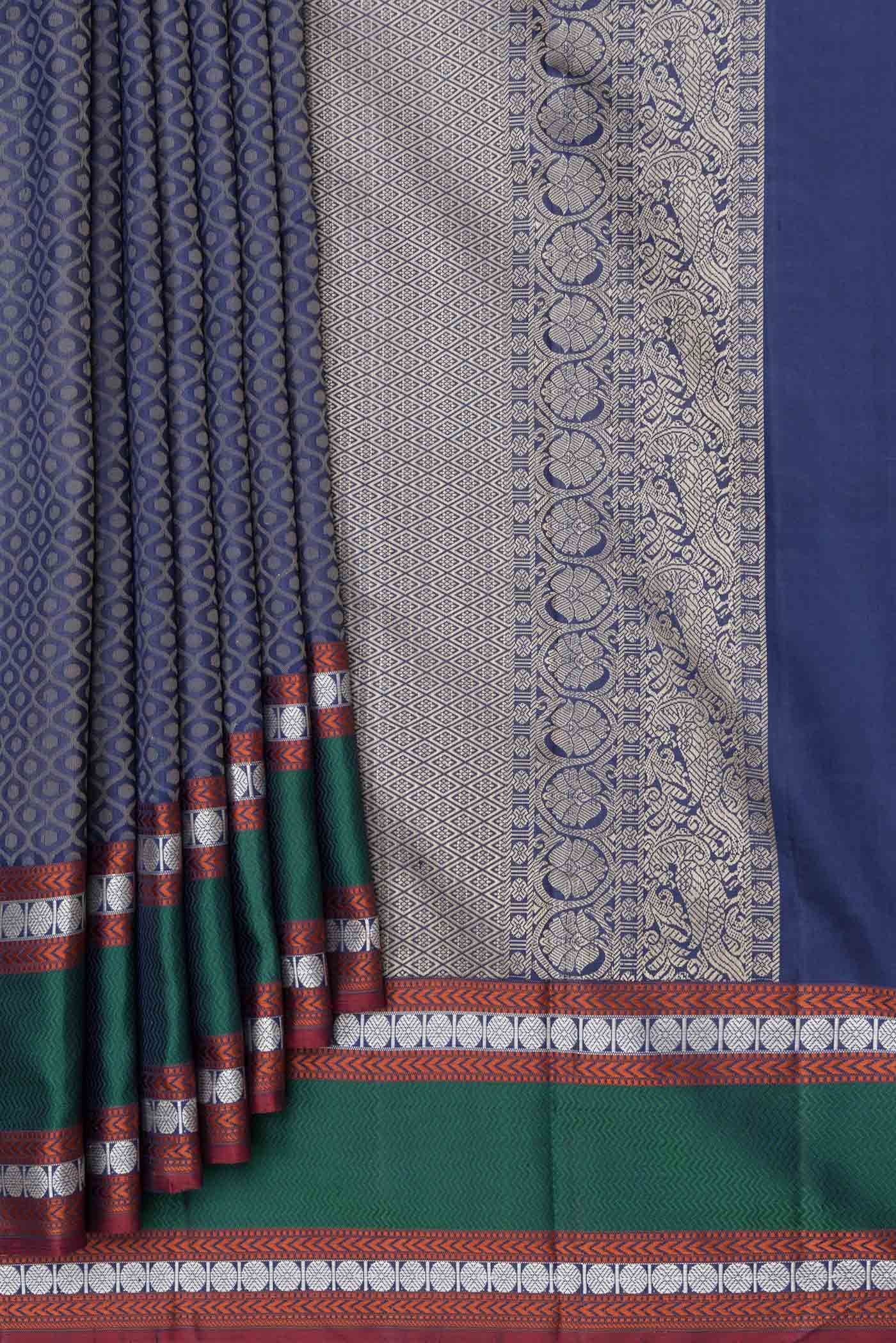 Navy Blue Dual Tone Kanchipuram Saree - Image 4