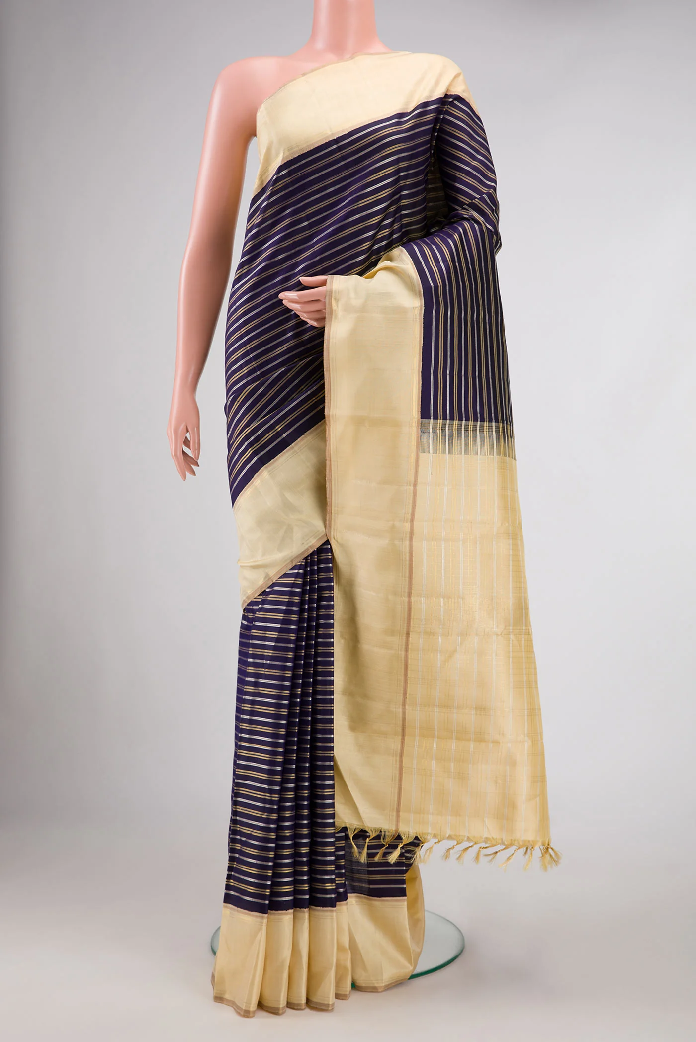 Navy Blue Dual Tone Kanchipuram Silk Saree