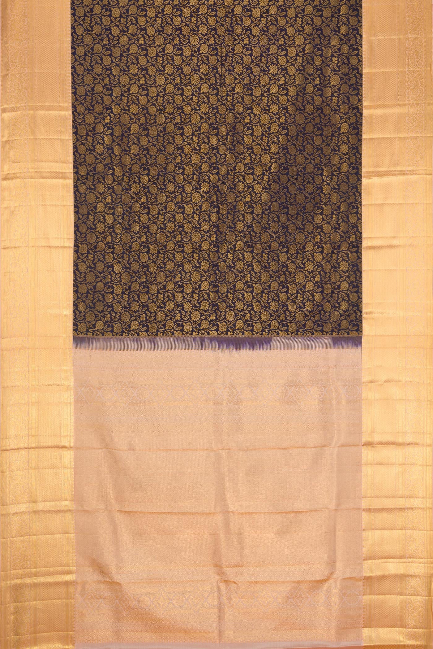 Navy Blue Dual Tone Kanchipuram Silk Saree - Image 6