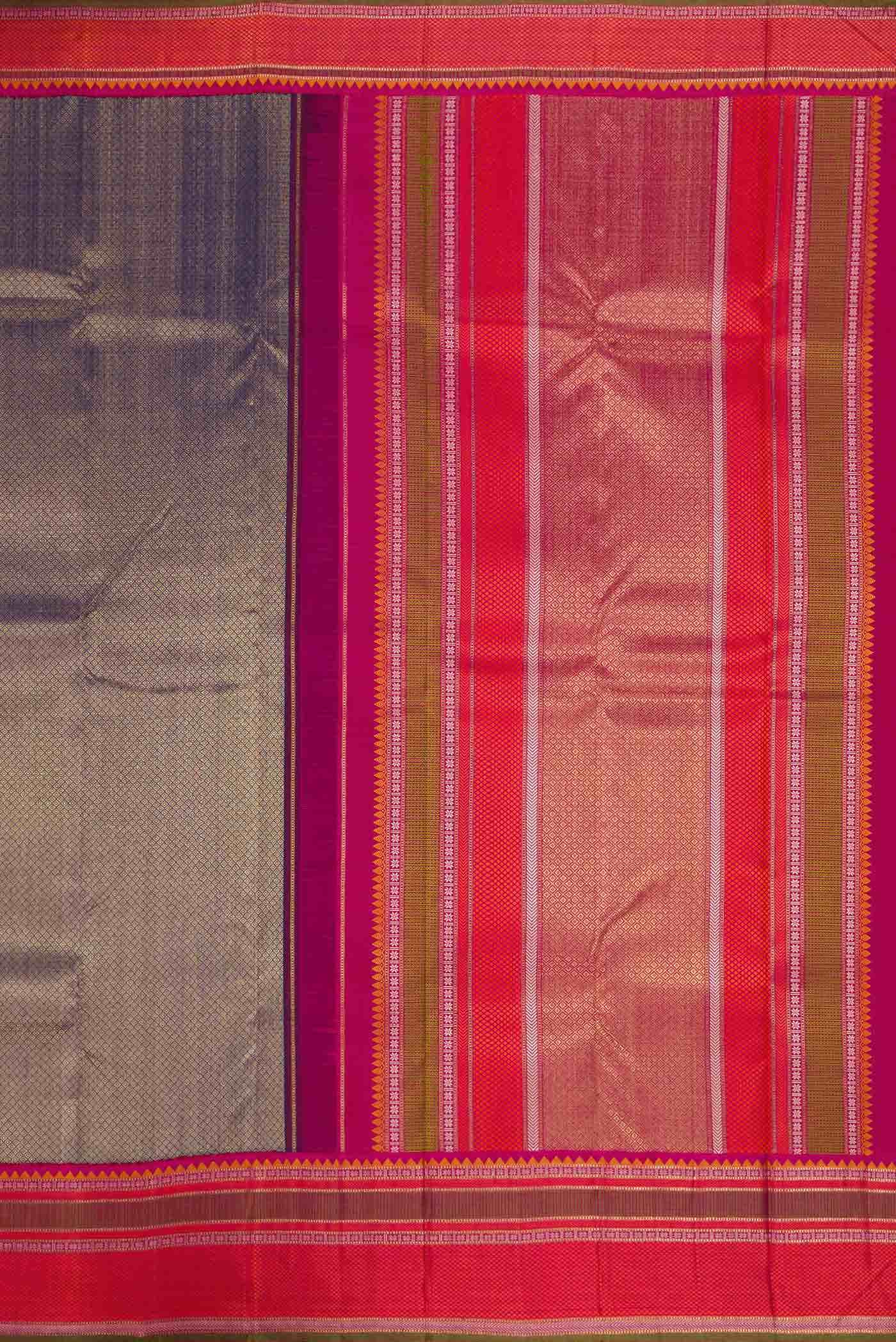 Pure Silk Pure Zari Navy Blue Dual Tone Kanjivaram Saree - Image 5