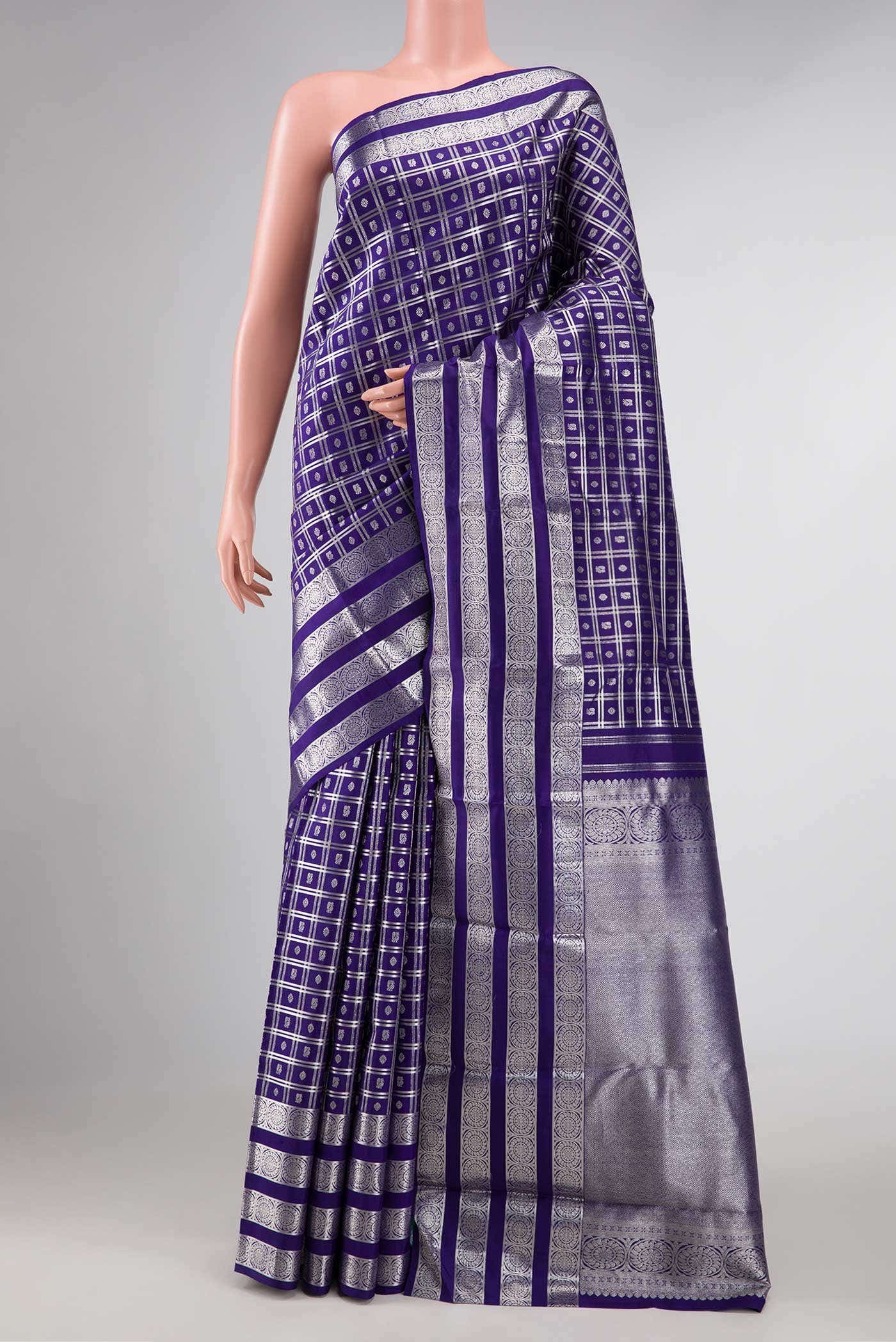 Pure Silk Pure Zari Navy Blue Dual Tone Kanjivaram Saree