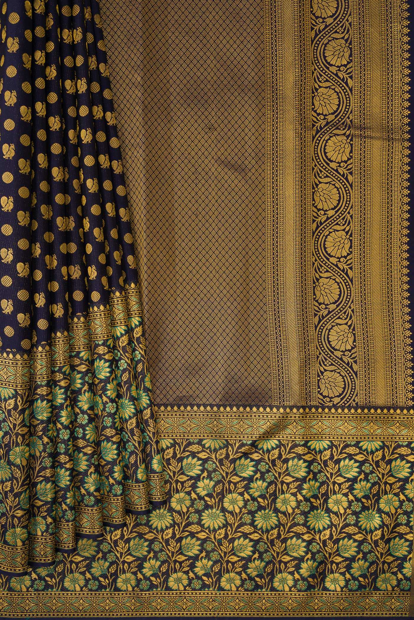 Navy Blue Kanjivaram Silk Saree - Image 4