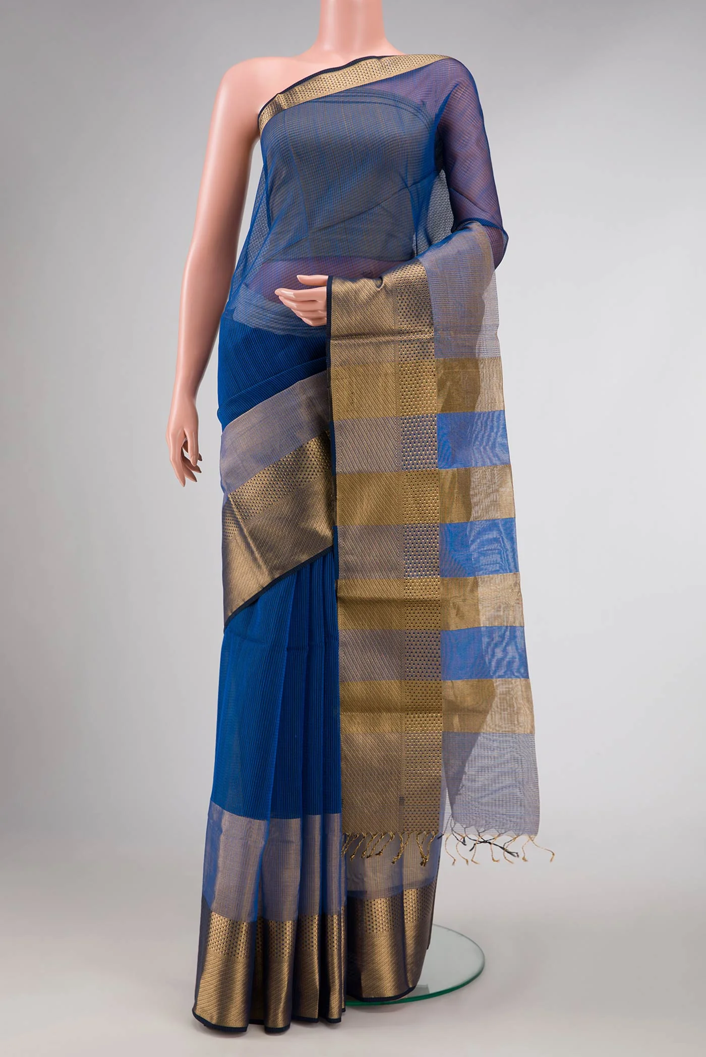 Royal Blue Maheshwari Silk Cotton Saree