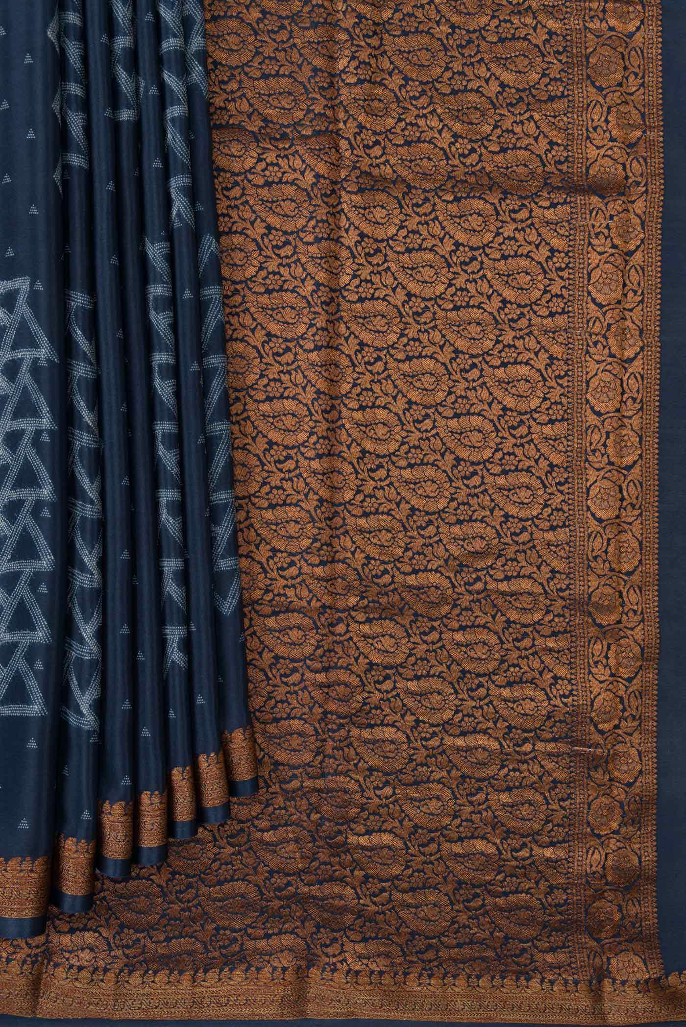 Navy Blue Mysore Crepe Saree - Image 4