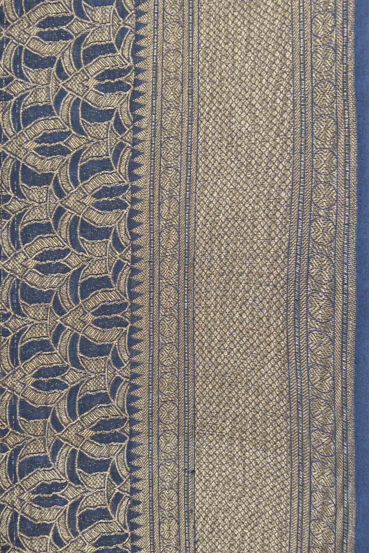 Navy Blue Mysore Crepe Saree - Image 3