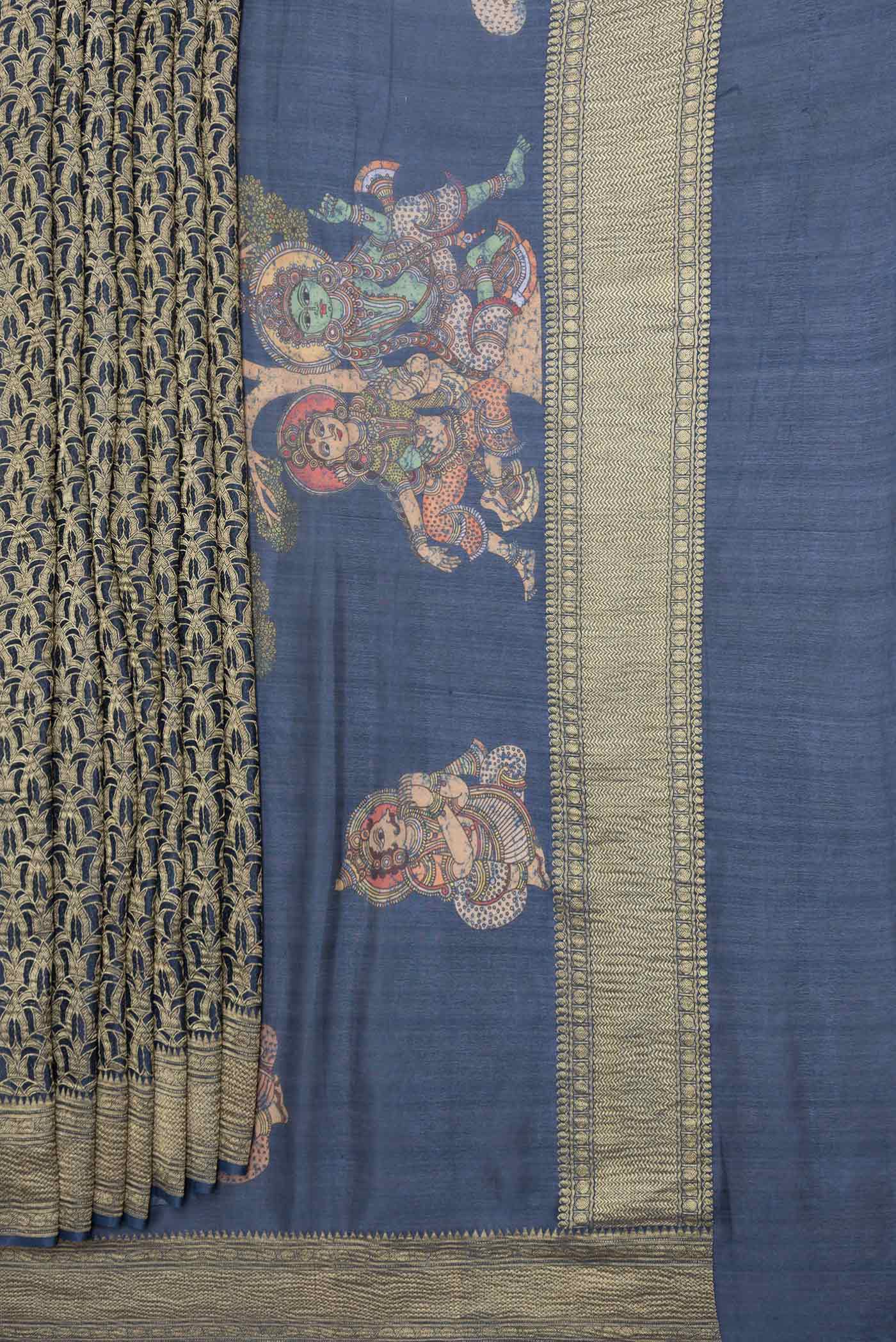 Navy Blue Mysore Crepe Saree - Image 4