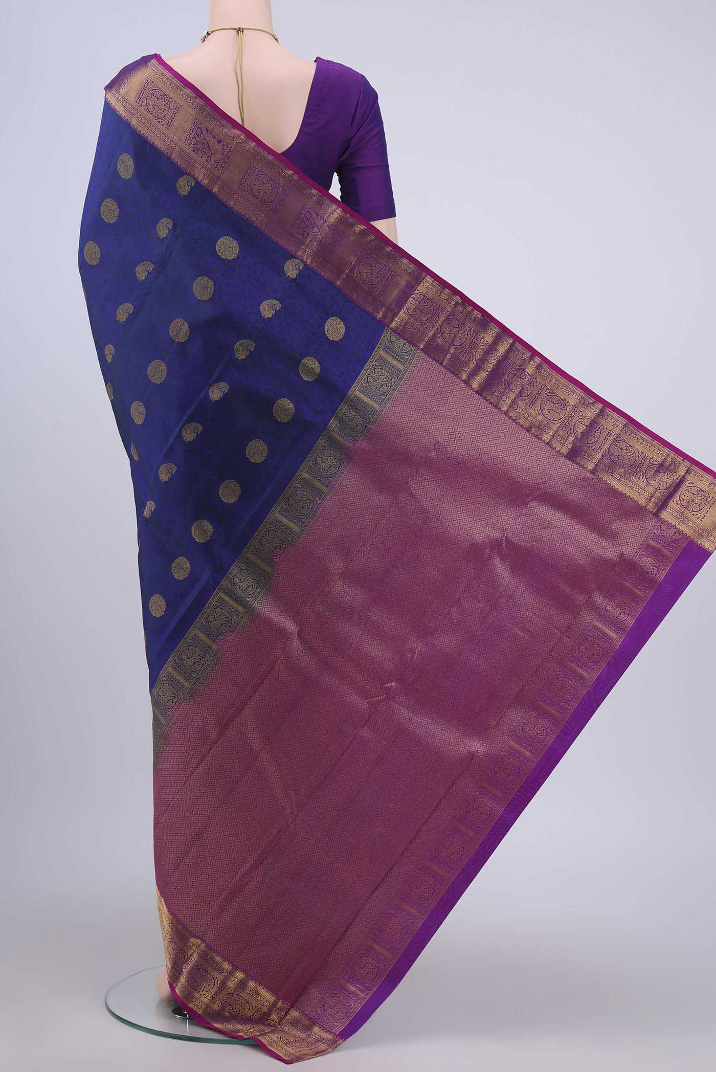 Navy Blue Dual Tone Nangavalli Silk [ Salem ] Saree - Image 3