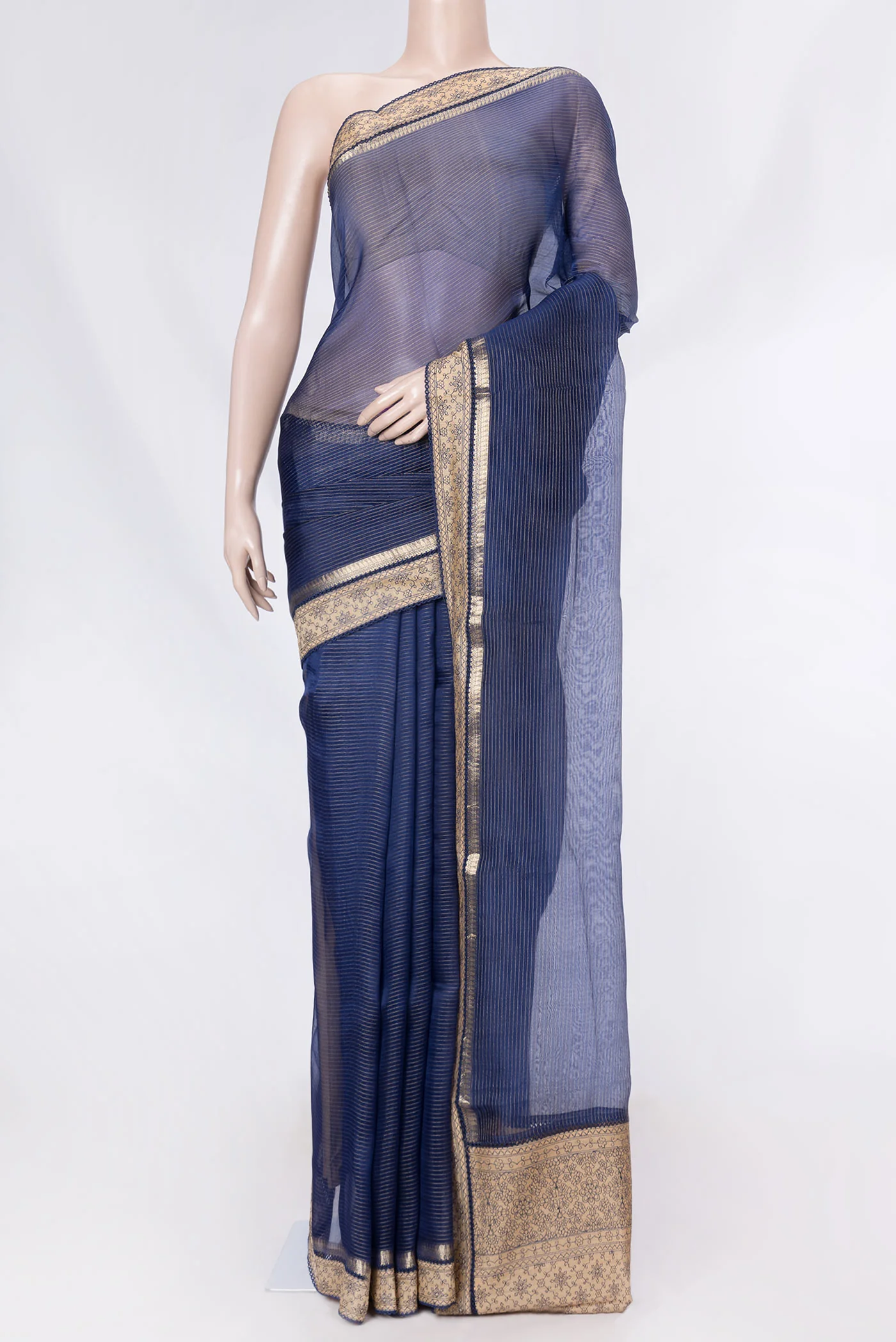 Navy Blue Dual Tone Organza Silk Saree