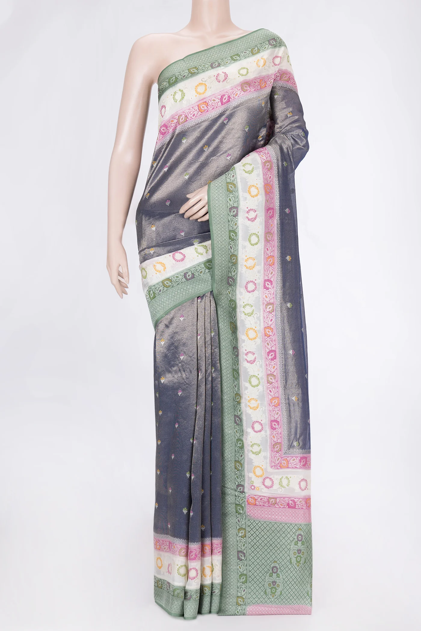 Navy Blue Dual Tone Tissue Silk Saree