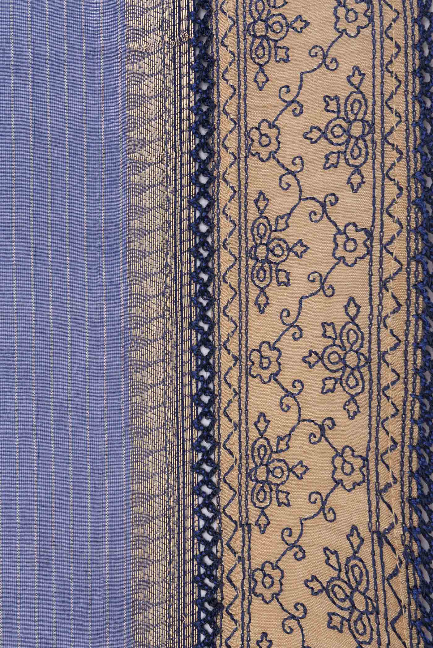 Navy Blue Dual Tone Organza Silk Saree - Image 3