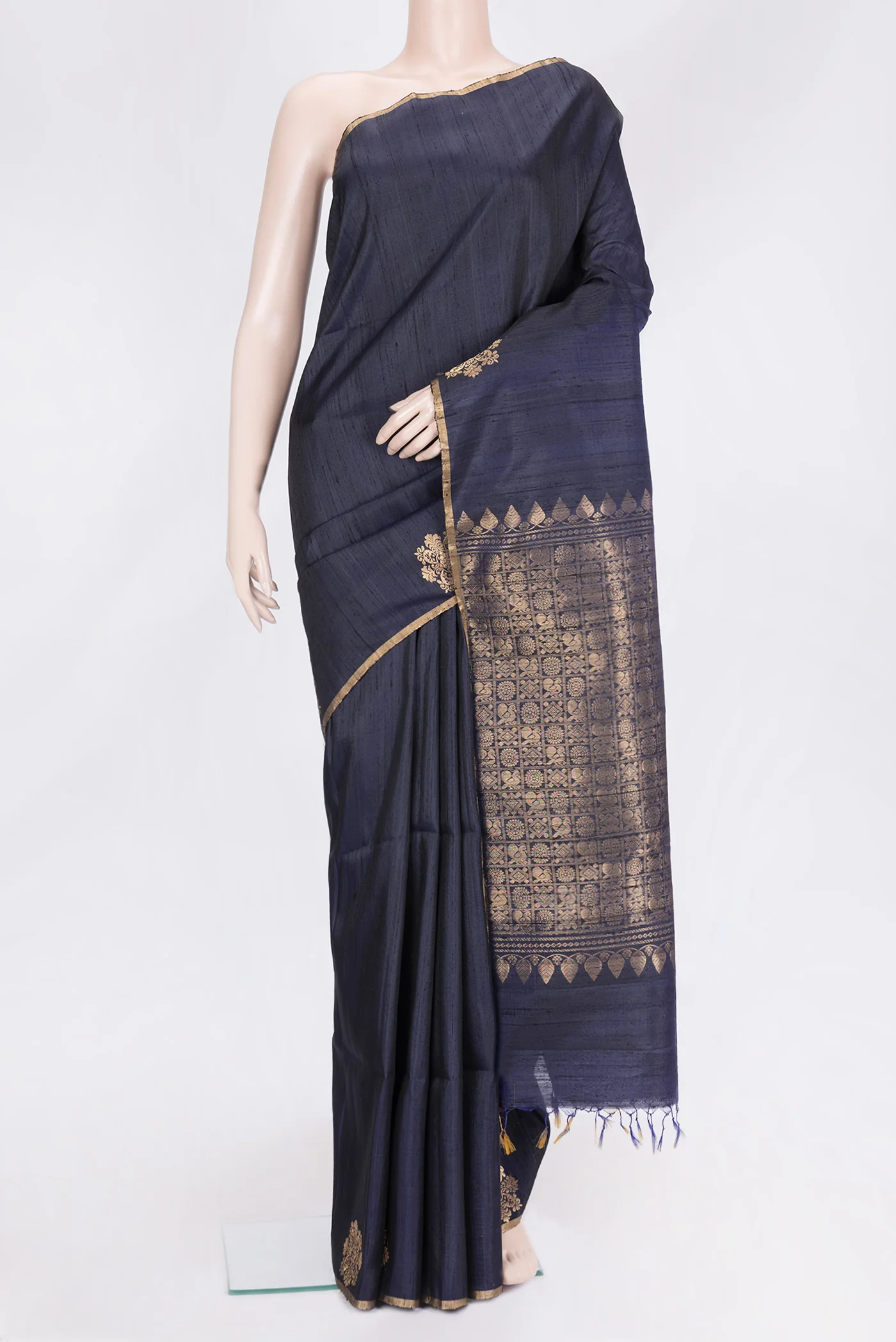 Navy Blue Raw Silk Saree