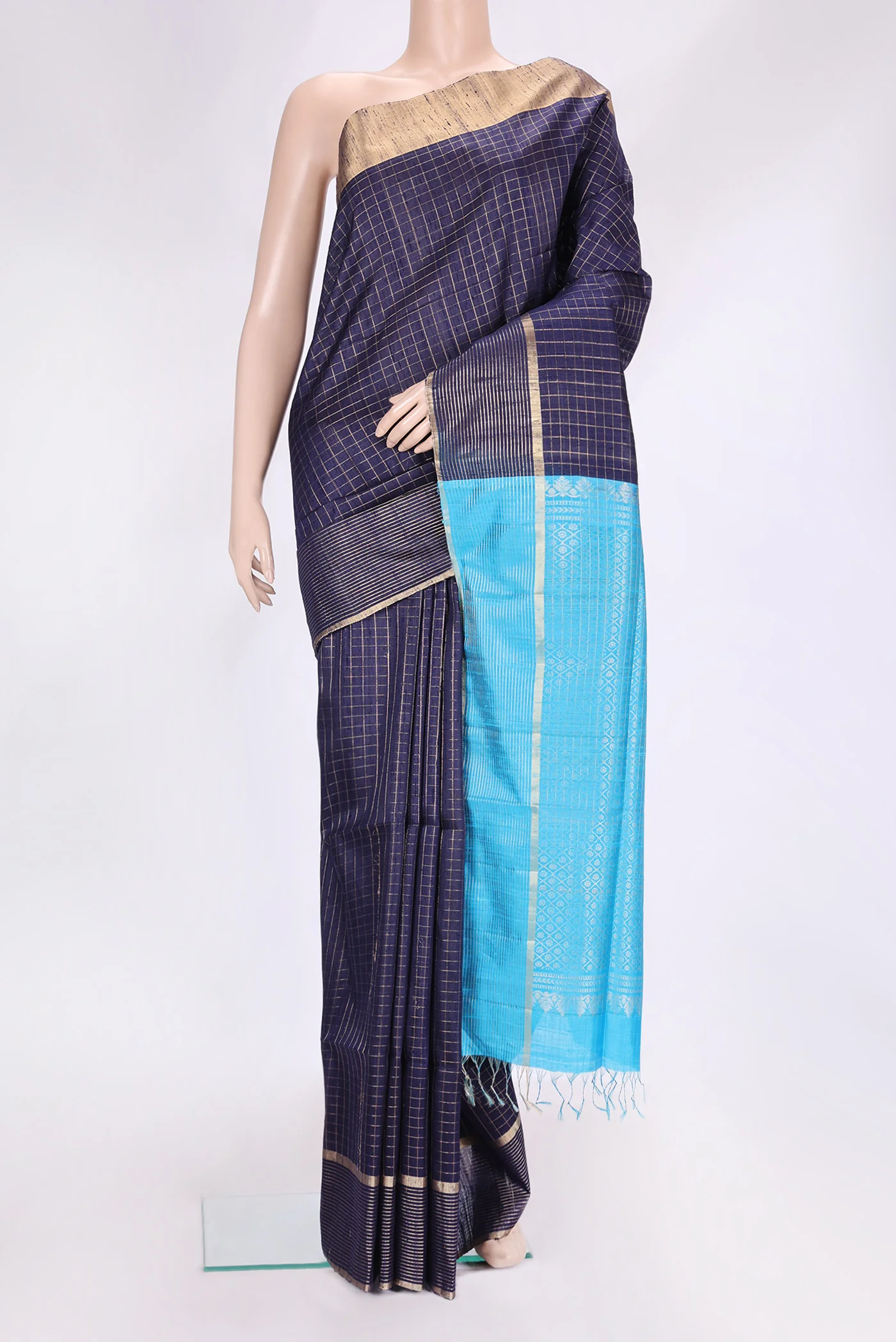 Navy Blue Raw Silk Saree
