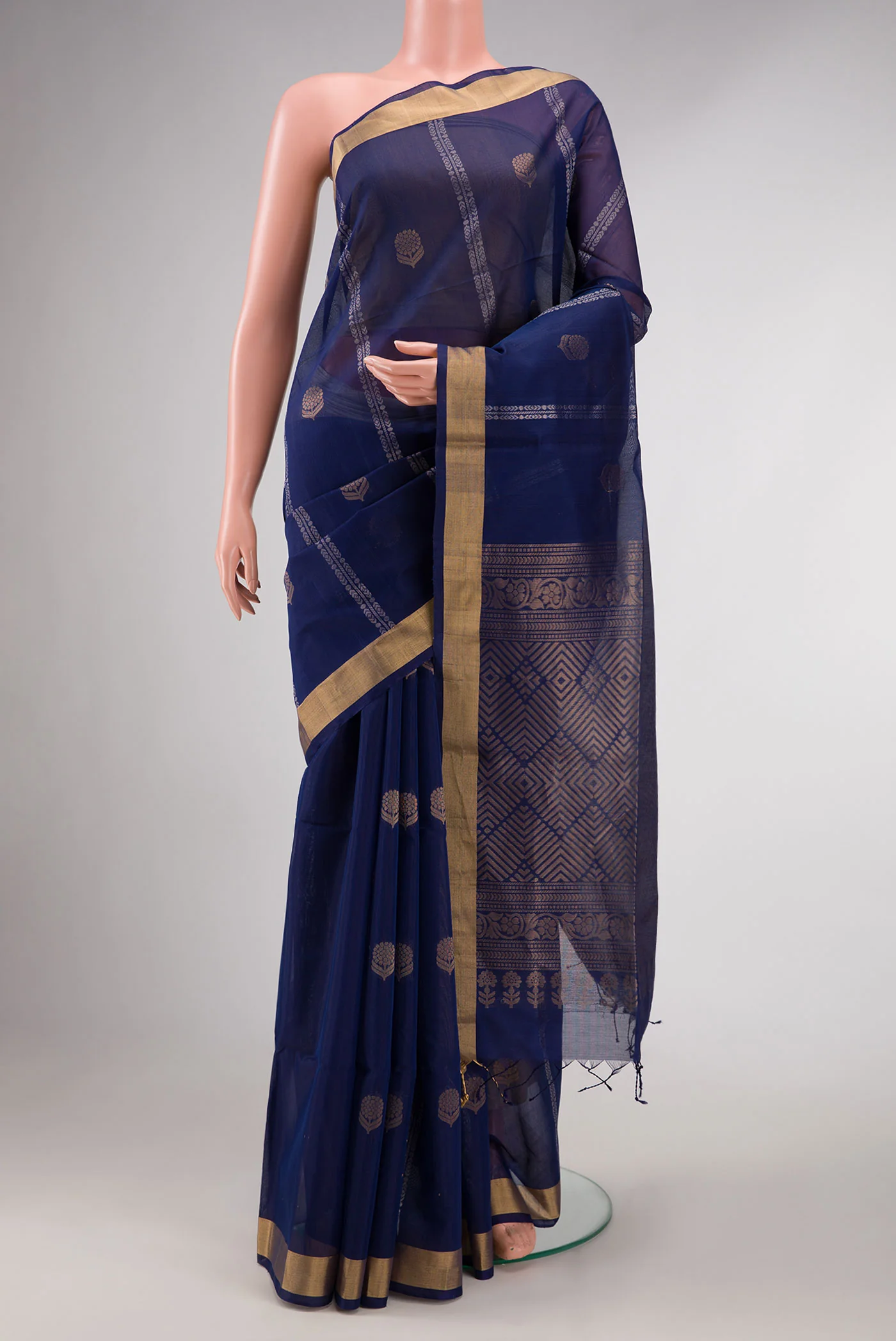 Navy Blue Dual Tone Silk Cotton Saree