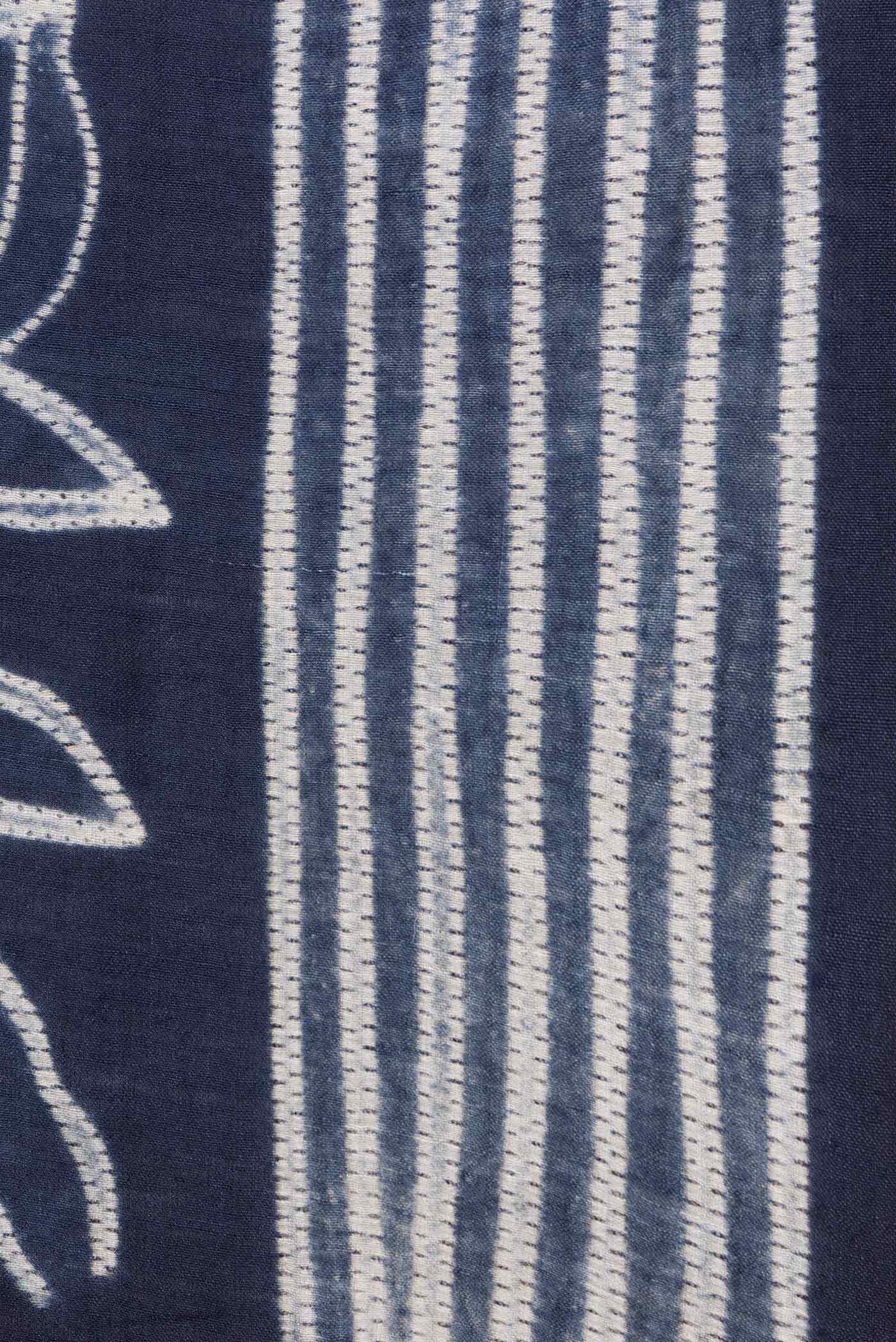 Navy Blue Tussar Silk Saree - Image 3