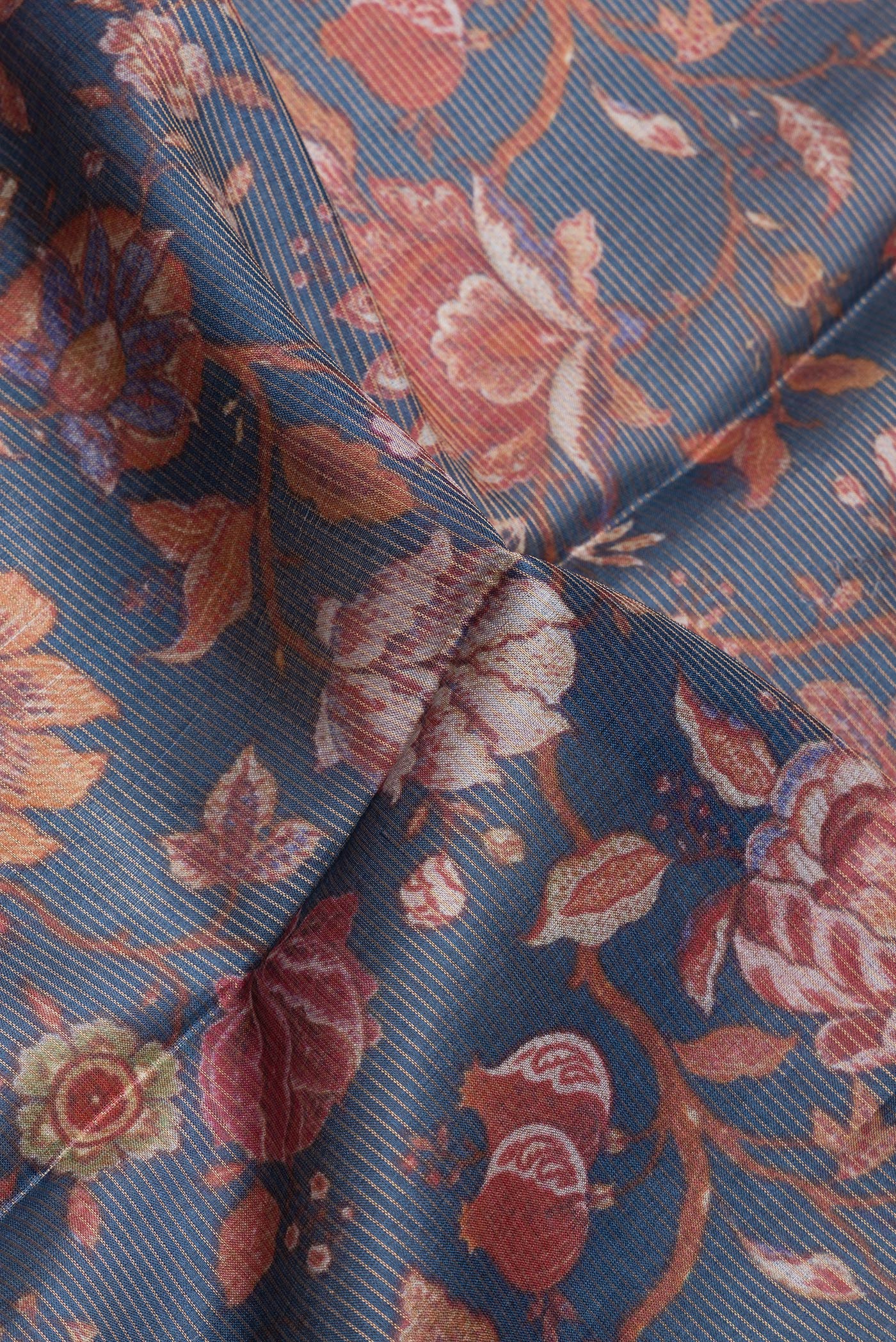 Navy Blue Tussar Silk Saree - Image 2