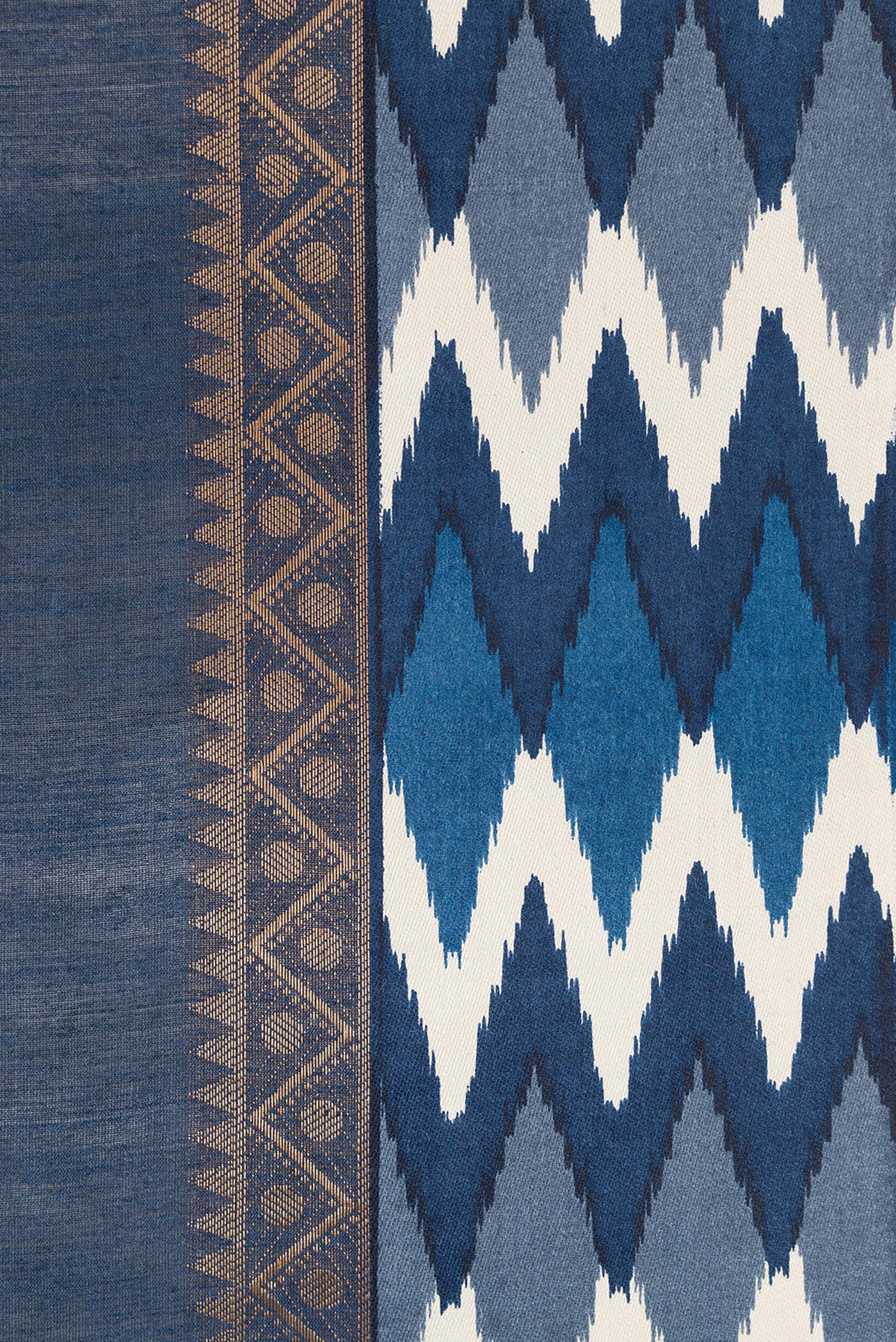 Navy Blue Tussar Silk Saree - Image 3