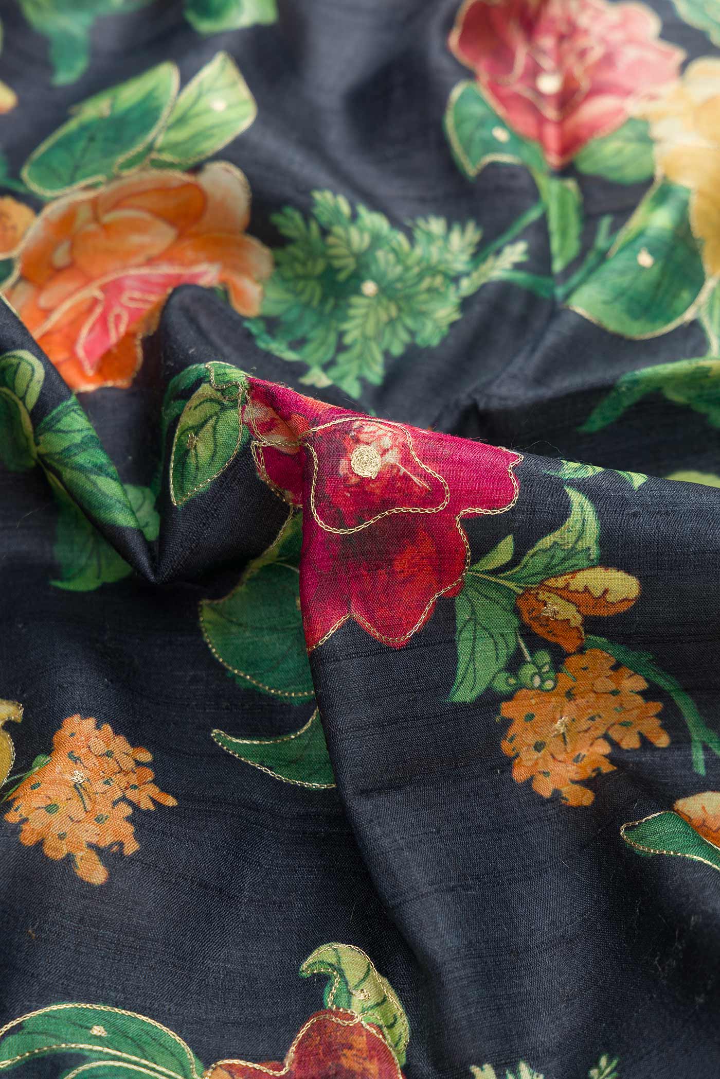 Navy Blue Dual Tone Tussar Silk Saree - Image 2