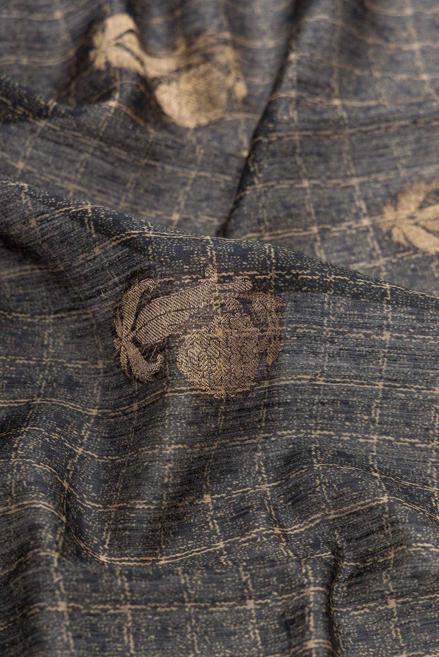 Navy Blue Dual Tone Tussar Silk Saree - Image 2