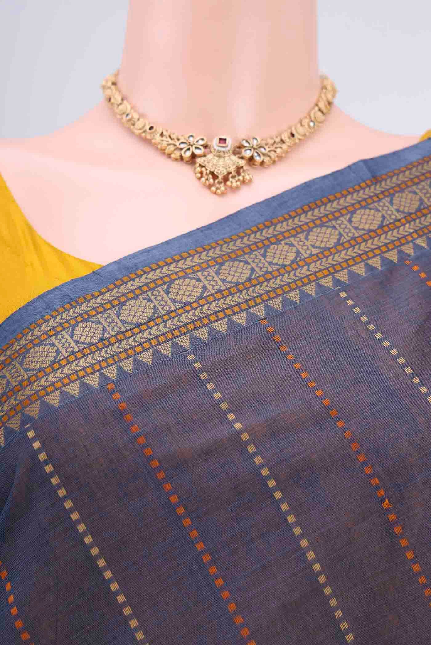 Navy Blue Kanchi Cotton Saree - Image 2