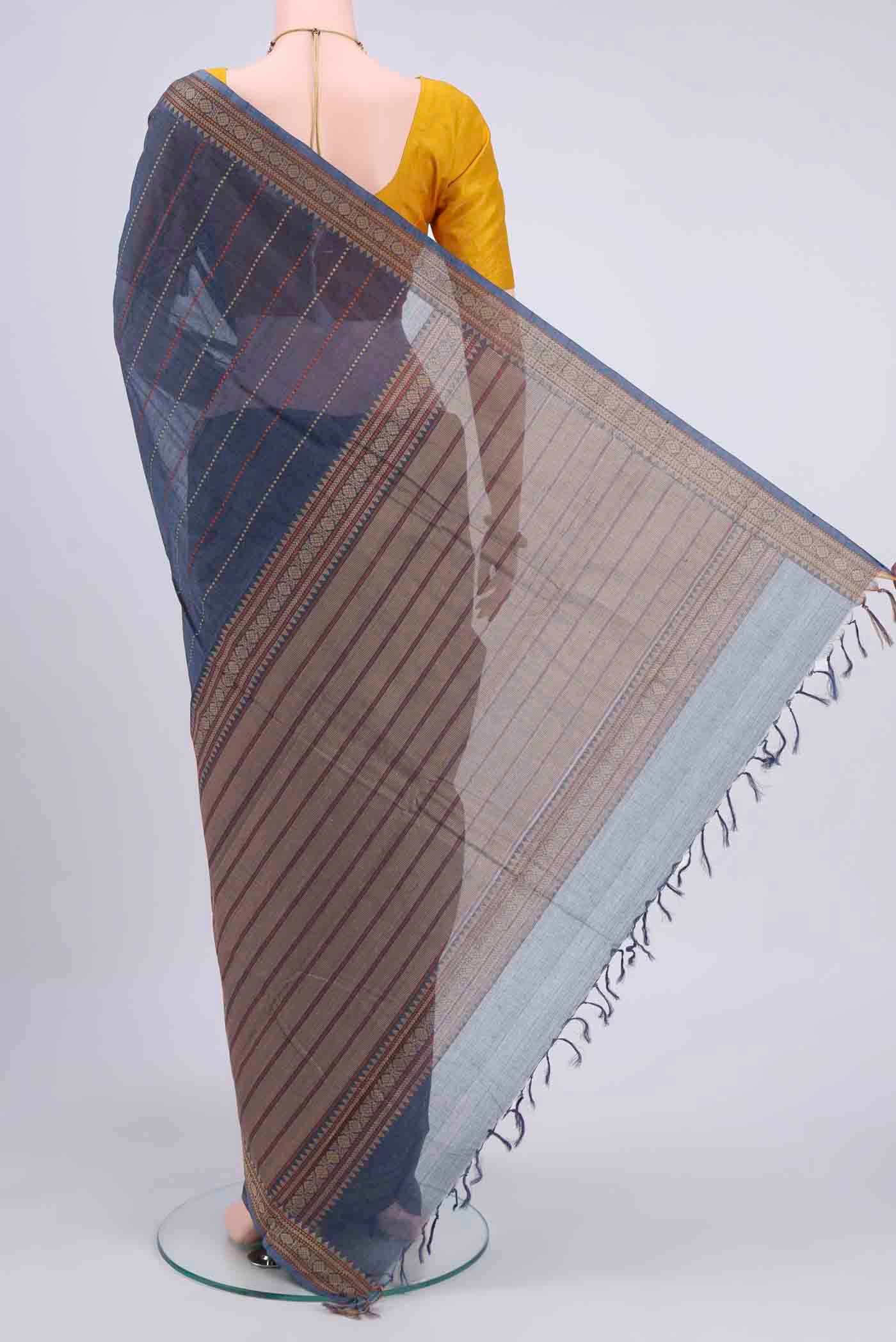 Navy Blue Kanchi Cotton Saree - Image 3