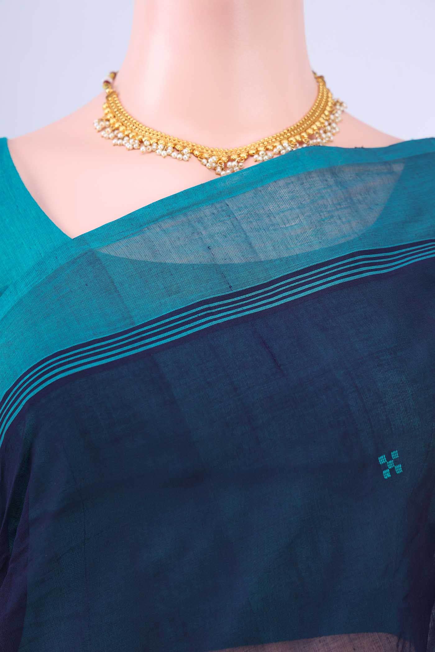 Navy Blue Kanchi Cotton Saree - Image 3