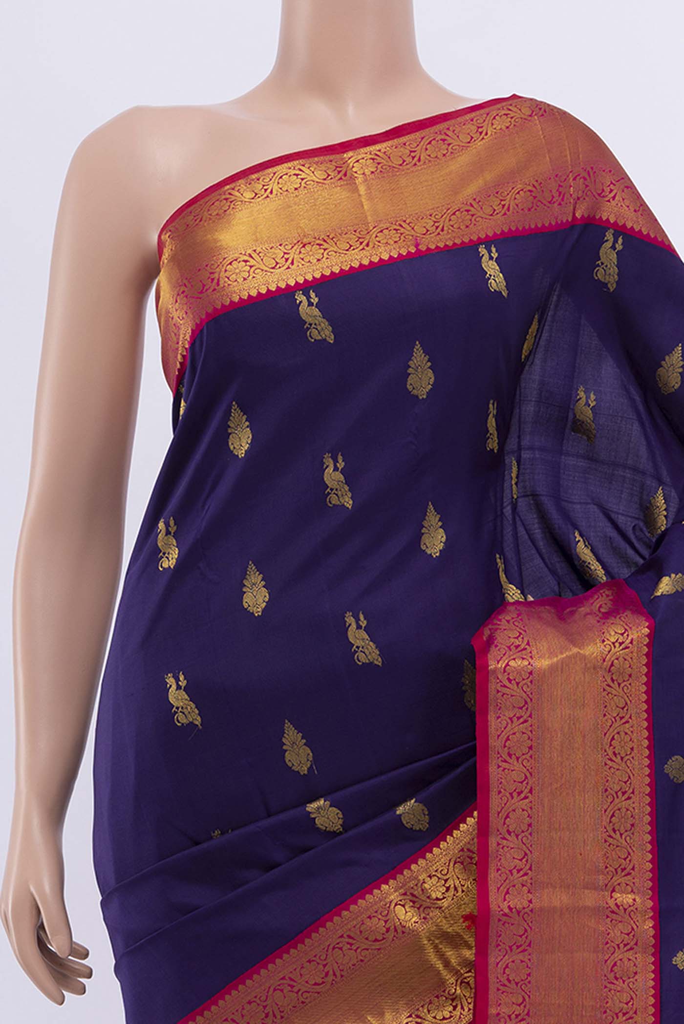 Navy Blue Kanjivaram Silk Saree - Image 2