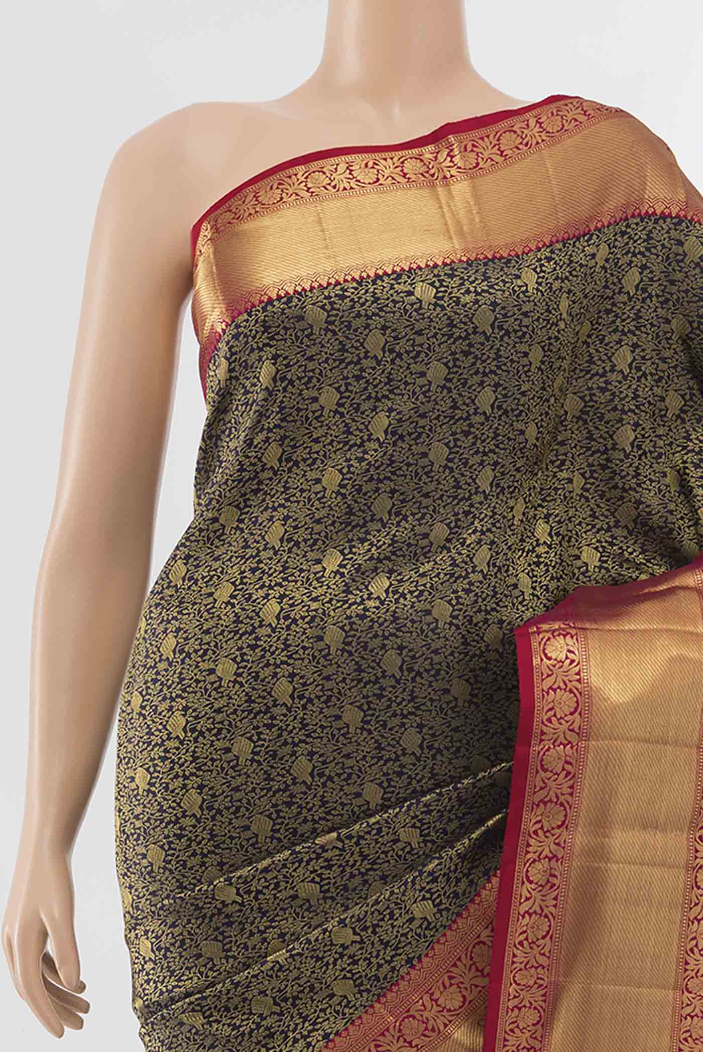 Navy Blue Kanchipuram Silk Saree - Image 2