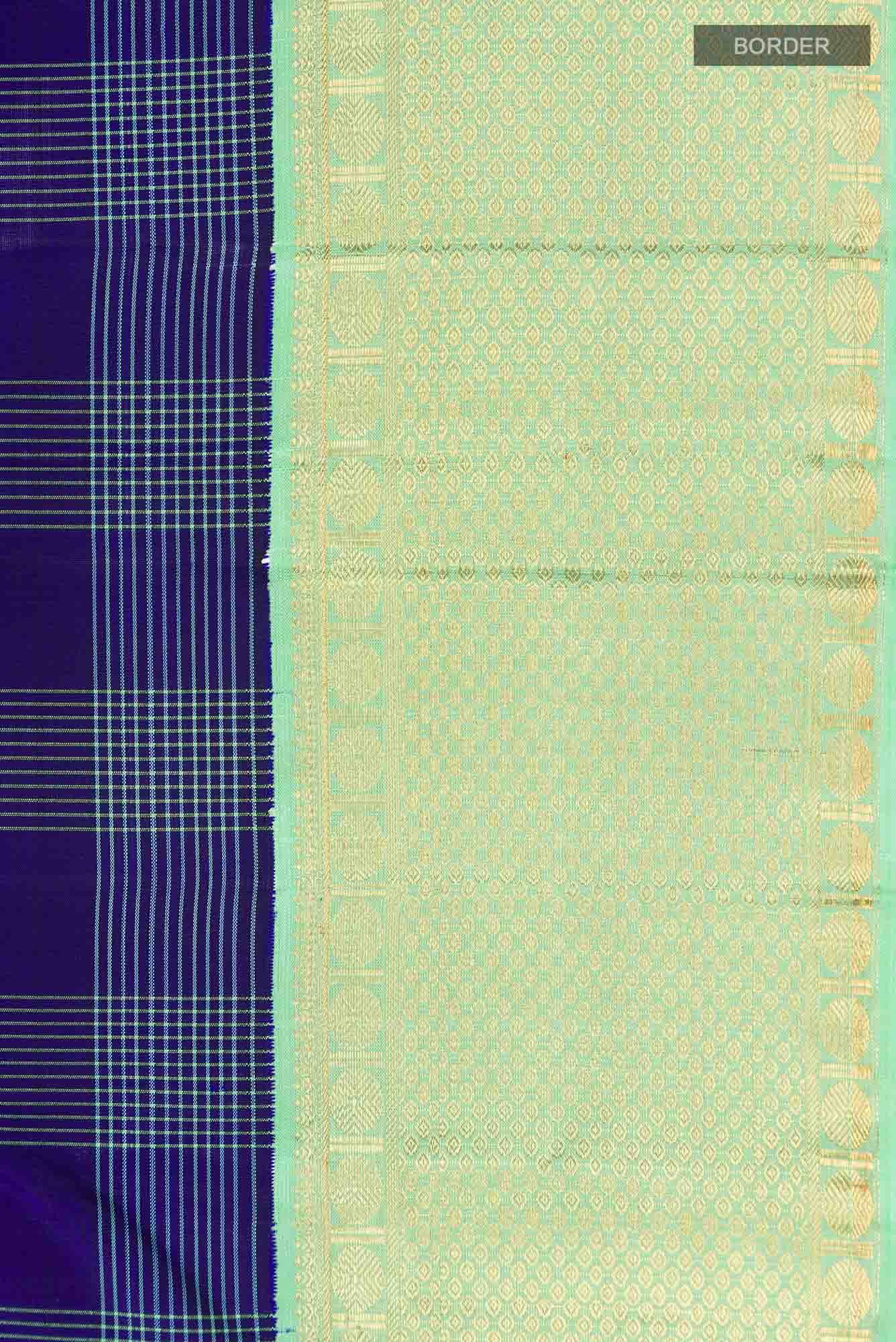 Pure Silk Pure Zari Navy Blue Kanchipuram Saree - Image 6
