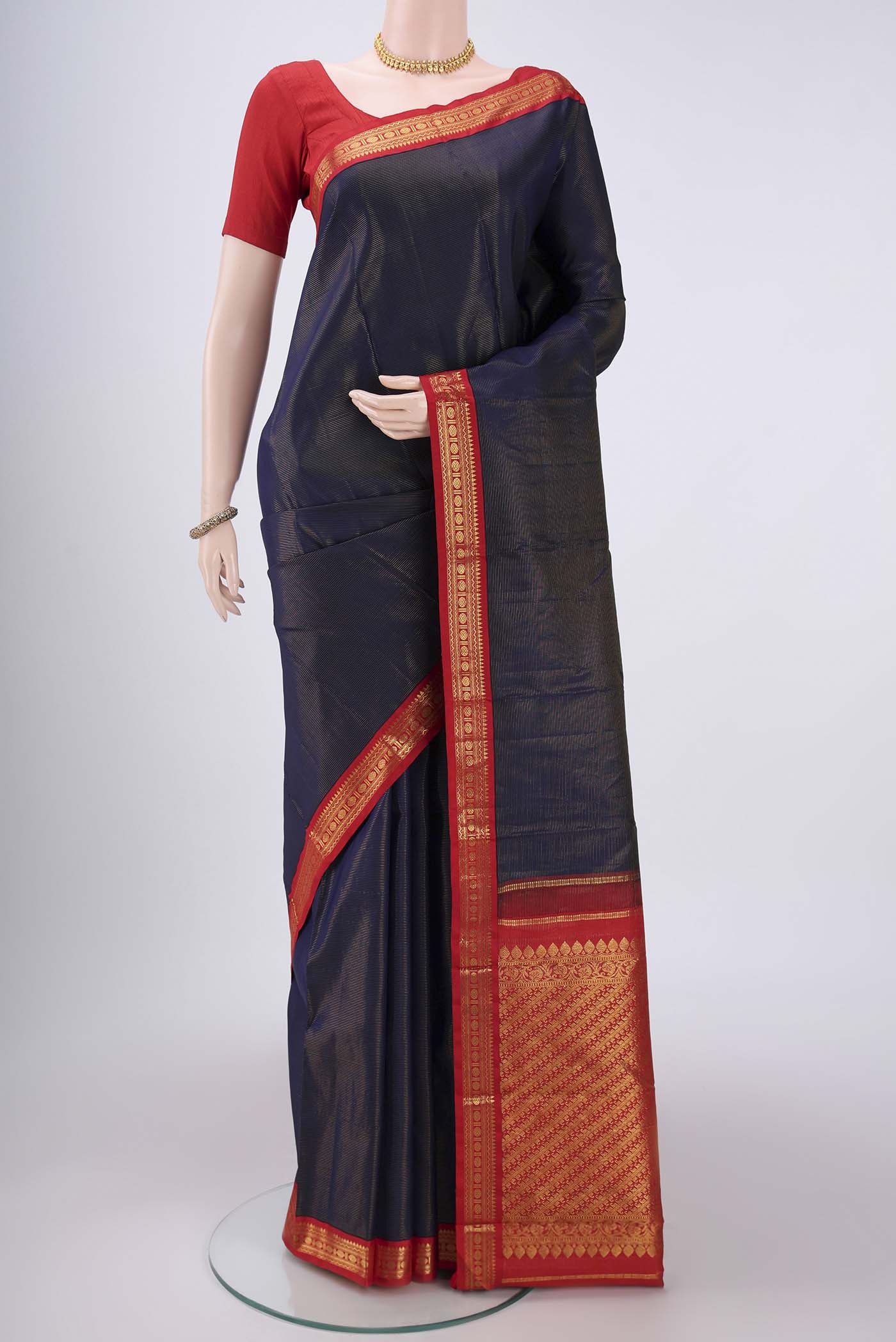 Pure Silk Pure Zari Navy Blue Kanjivaram Saree