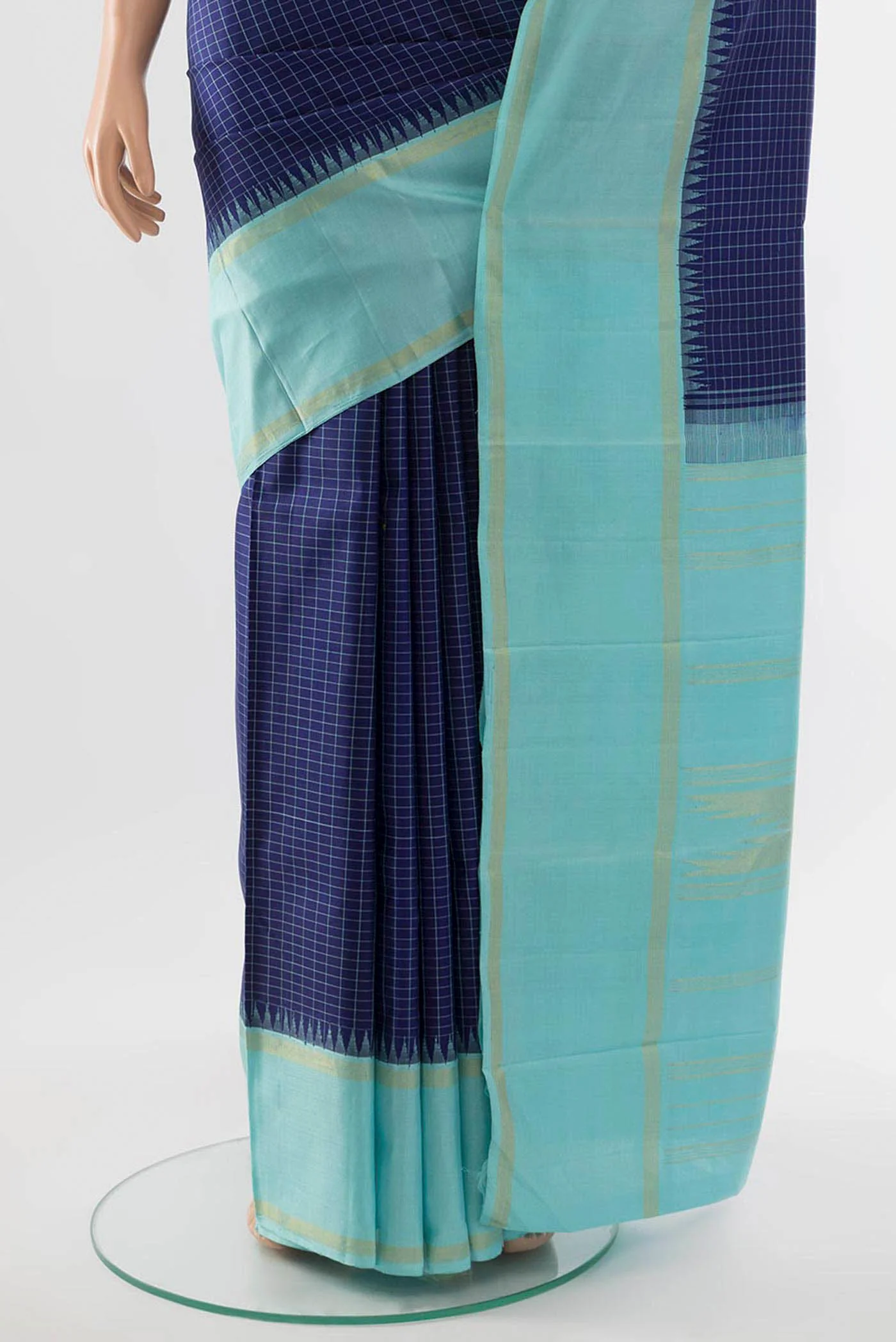 Pure Silk Pure Zari Navy Blue Kanjivaram Saree - Image 3