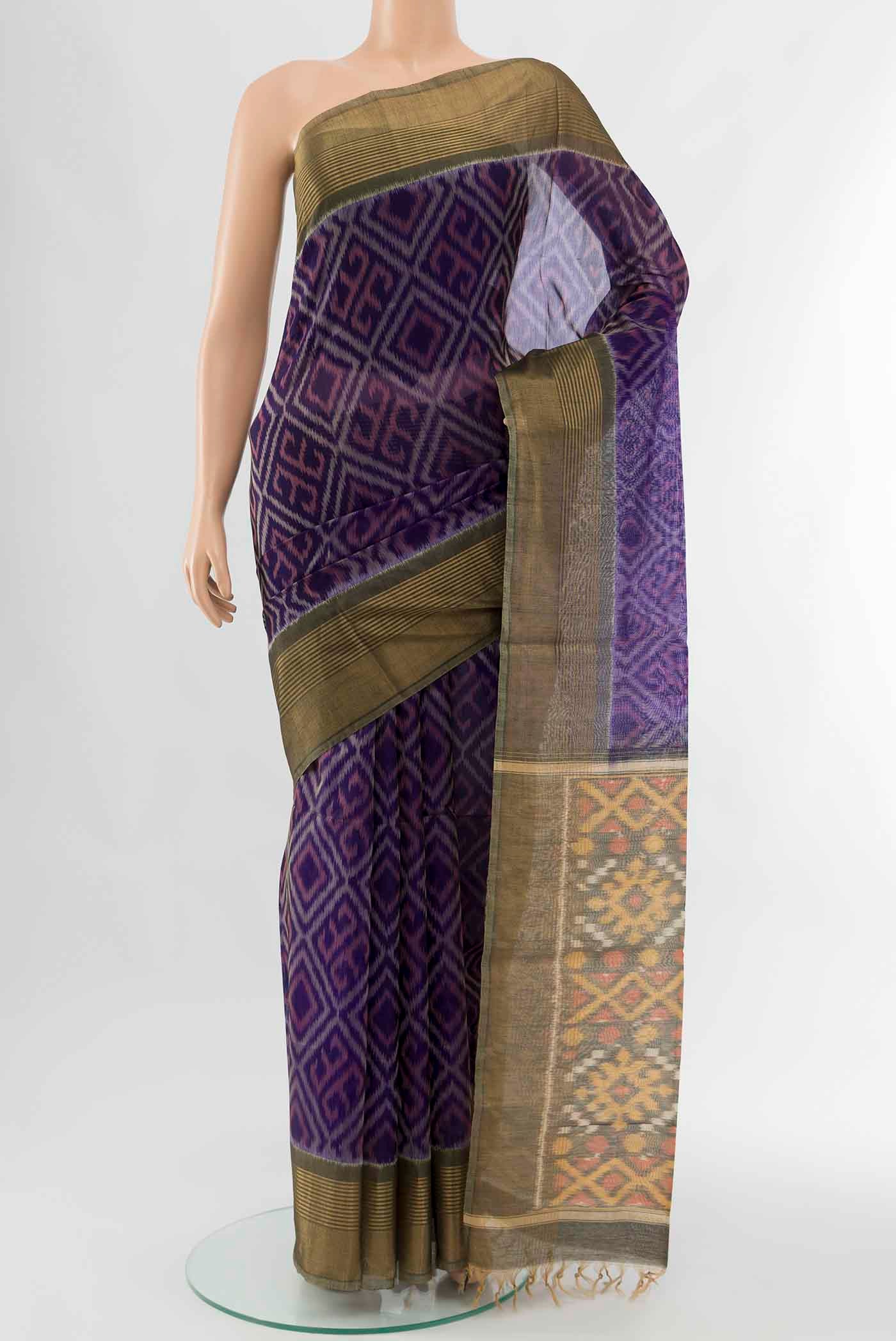 Navy Blue Kora Cotton Saree