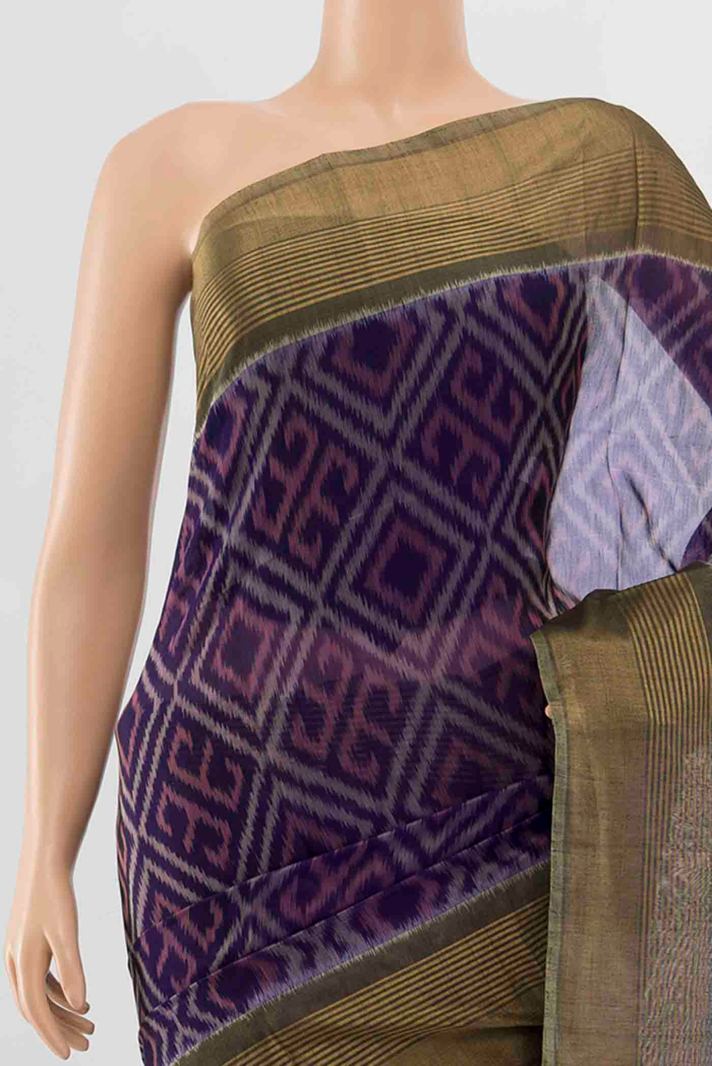 Navy Blue Kora Cotton Saree - Image 2