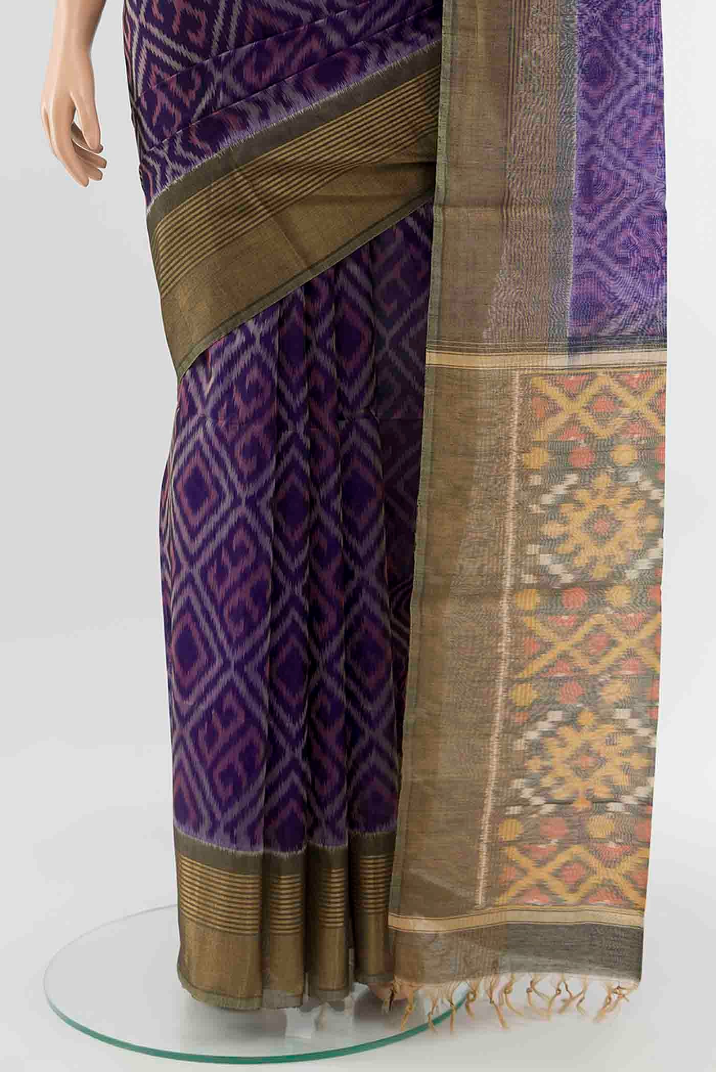 Navy Blue Kora Cotton Saree - Image 3