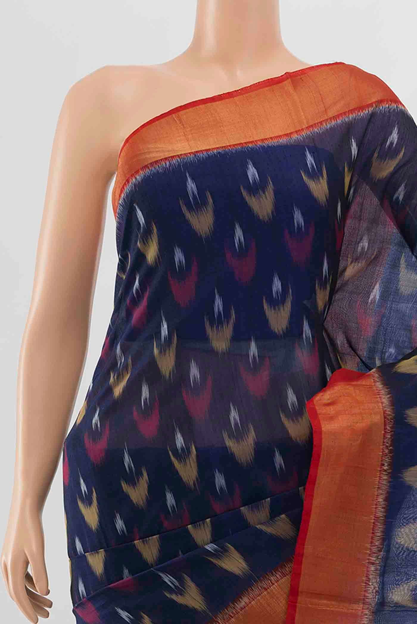 Navy Blue Silk Cotton Saree - Image 2